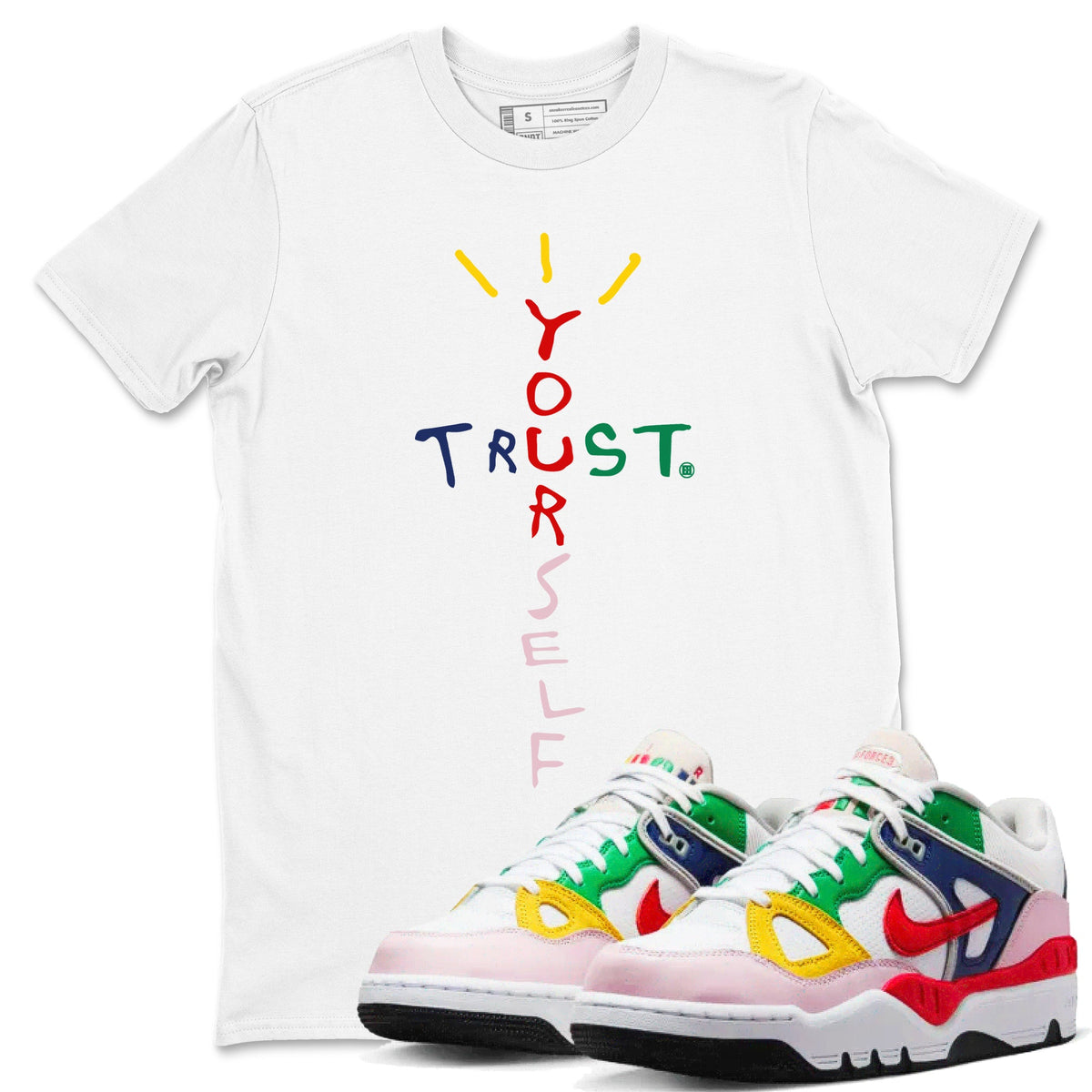 AF 3 Nigo shirtsto match jordans Trust Yourself sneaker match tees Air Force 3 Low x Nigo Blue Void and Tour Yellow match shoes to clothes Drip Gear Zone unisex cotton White 1 shirts