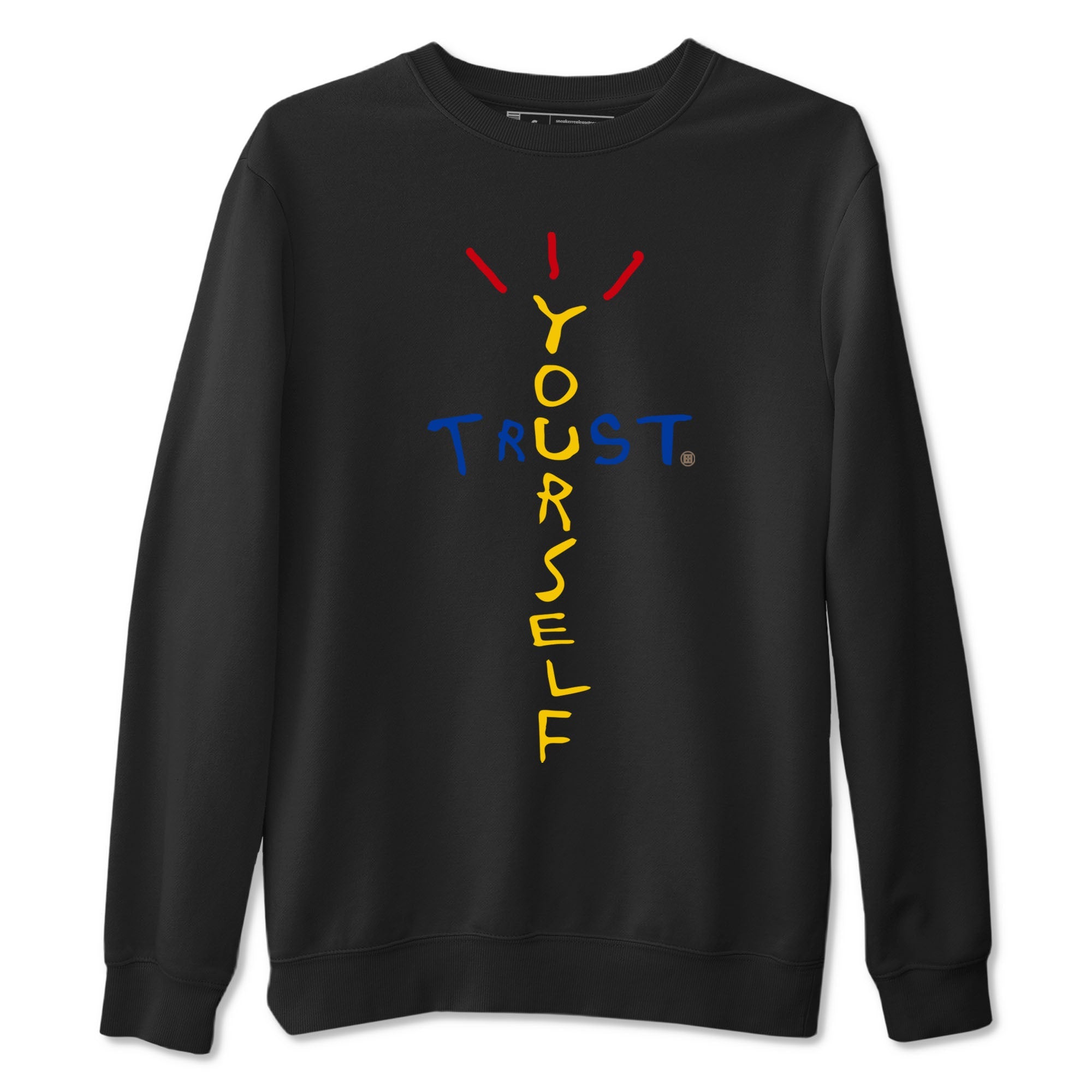 1s Travis Scott Canary shirt to match jordans Trust Yourself sneaker tees Air Jordan 1 Travis Scott Canary Drip Gear Zone unisex cotton Black 2 crew neck shirt