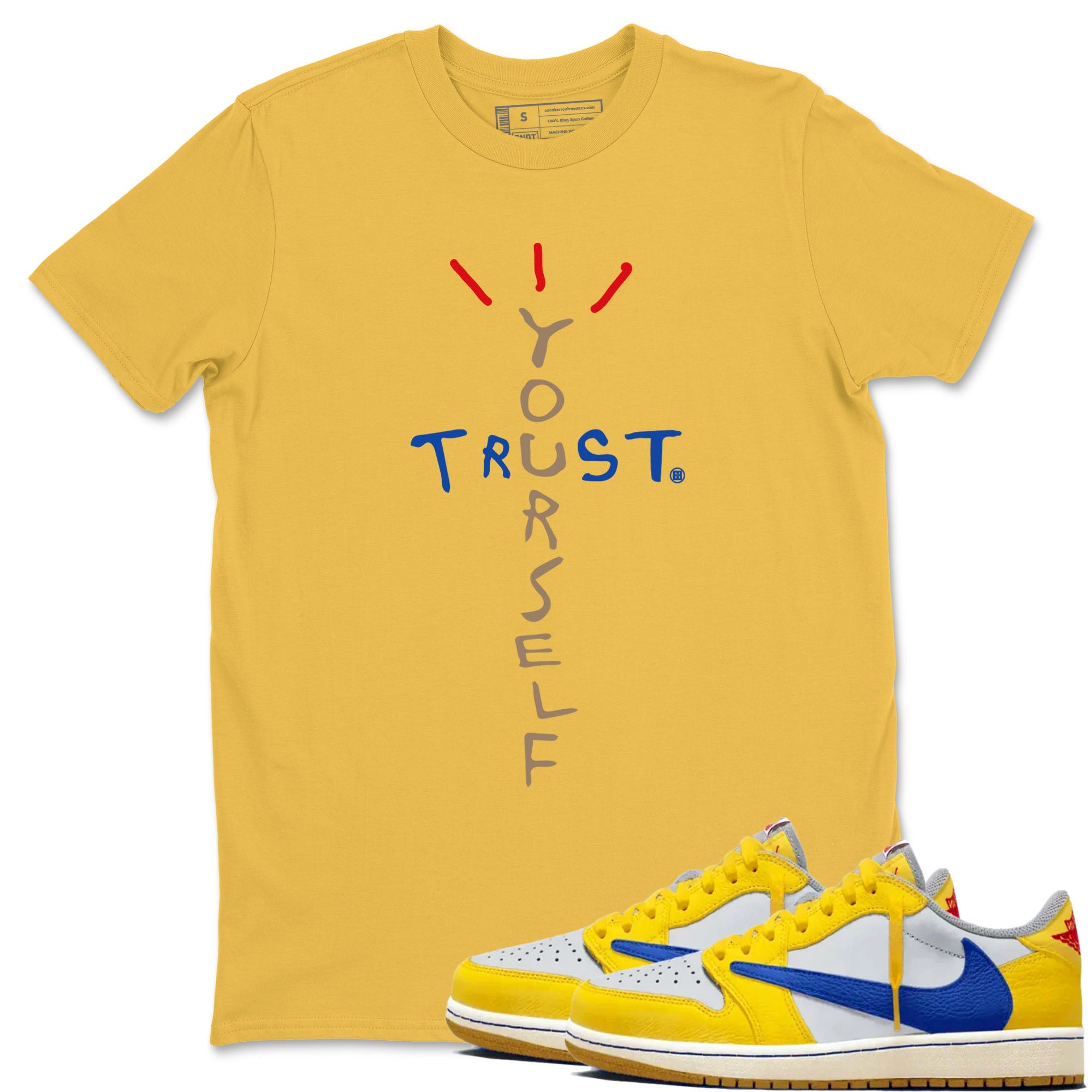 1s Travis Scott Canary shirt to match jordans Trust Yourself sneaker tees Air Jordan 1 Travis Scott Canary Drip Gear Zone unisex cotton Daisy 1 crew neck shirt