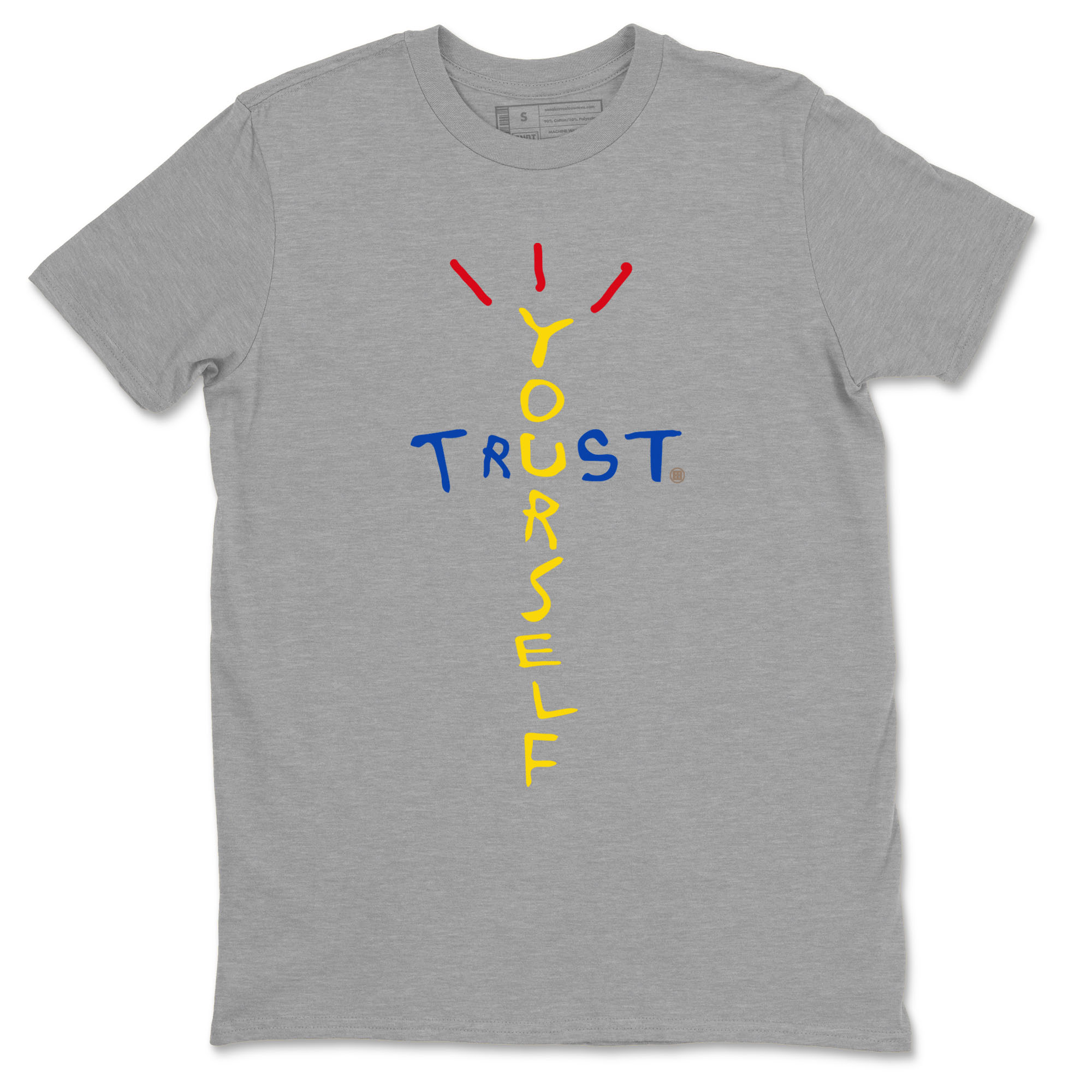 1s Travis Scott Canary shirt to match jordans Trust Yourself sneaker tees Air Jordan 1 Travis Scott Canary Drip Gear Zone unisex cotton Heather Grey 2 crew neck shirt