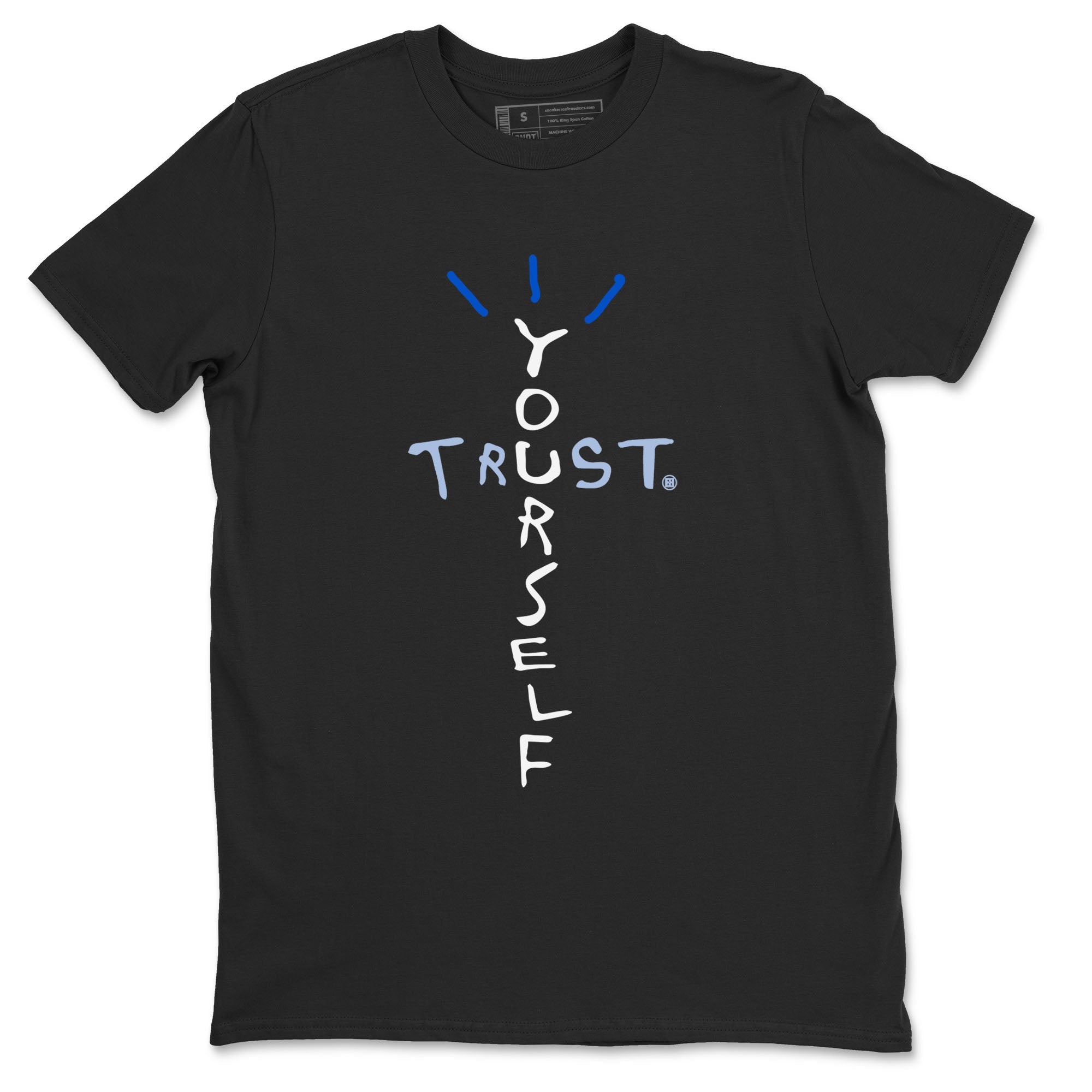 11s Black and Varsity Royal shirt to match jordans Trust Yourself sneaker tees AJ11 Black and Varsity Royal Drip Gear Zone unisex cotton Black 2 crew neck shirt