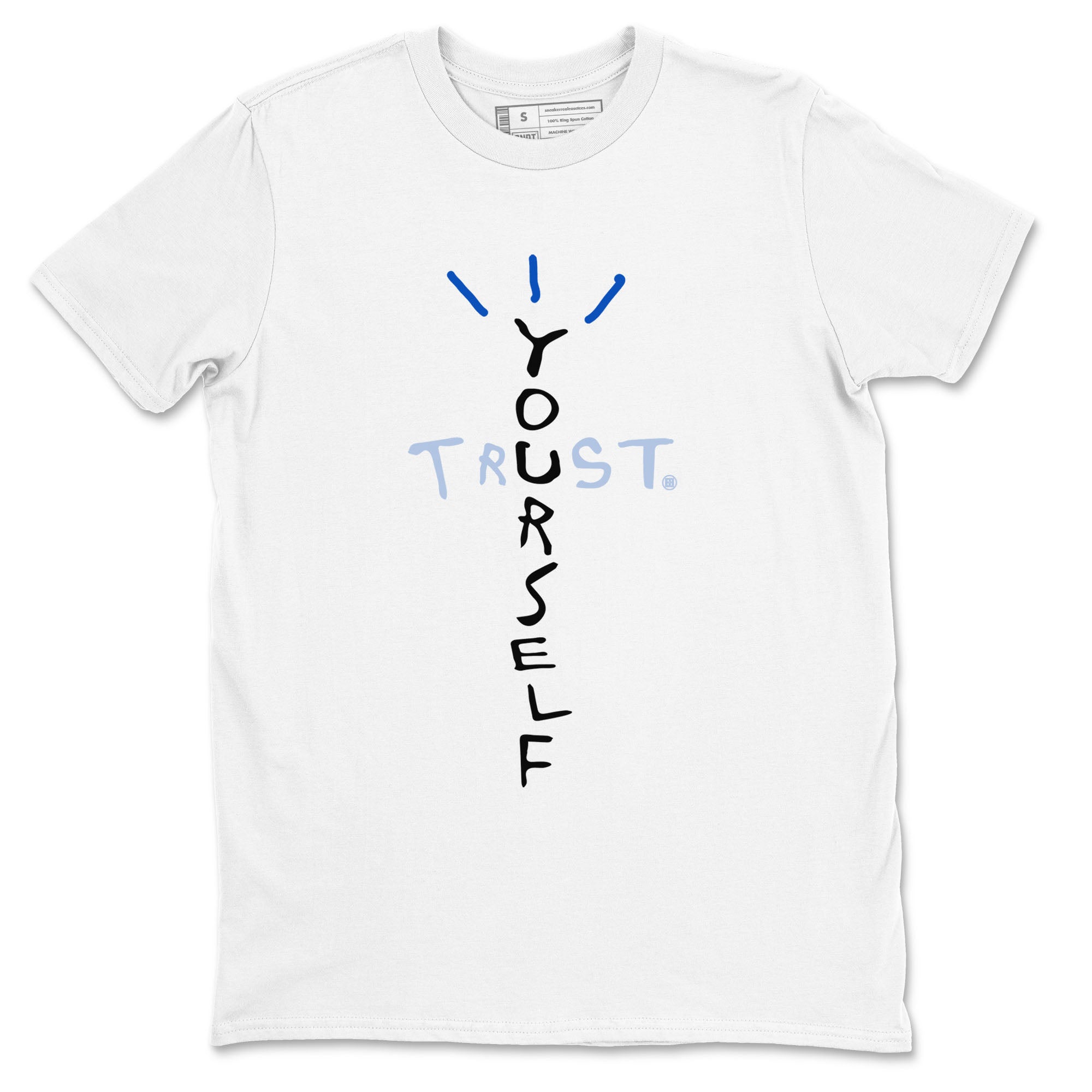 11s Black and Varsity Royal shirt to match jordans Trust Yourself sneaker tees AJ11 Black and Varsity Royal Drip Gear Zone unisex cotton White 2 crew neck shirt