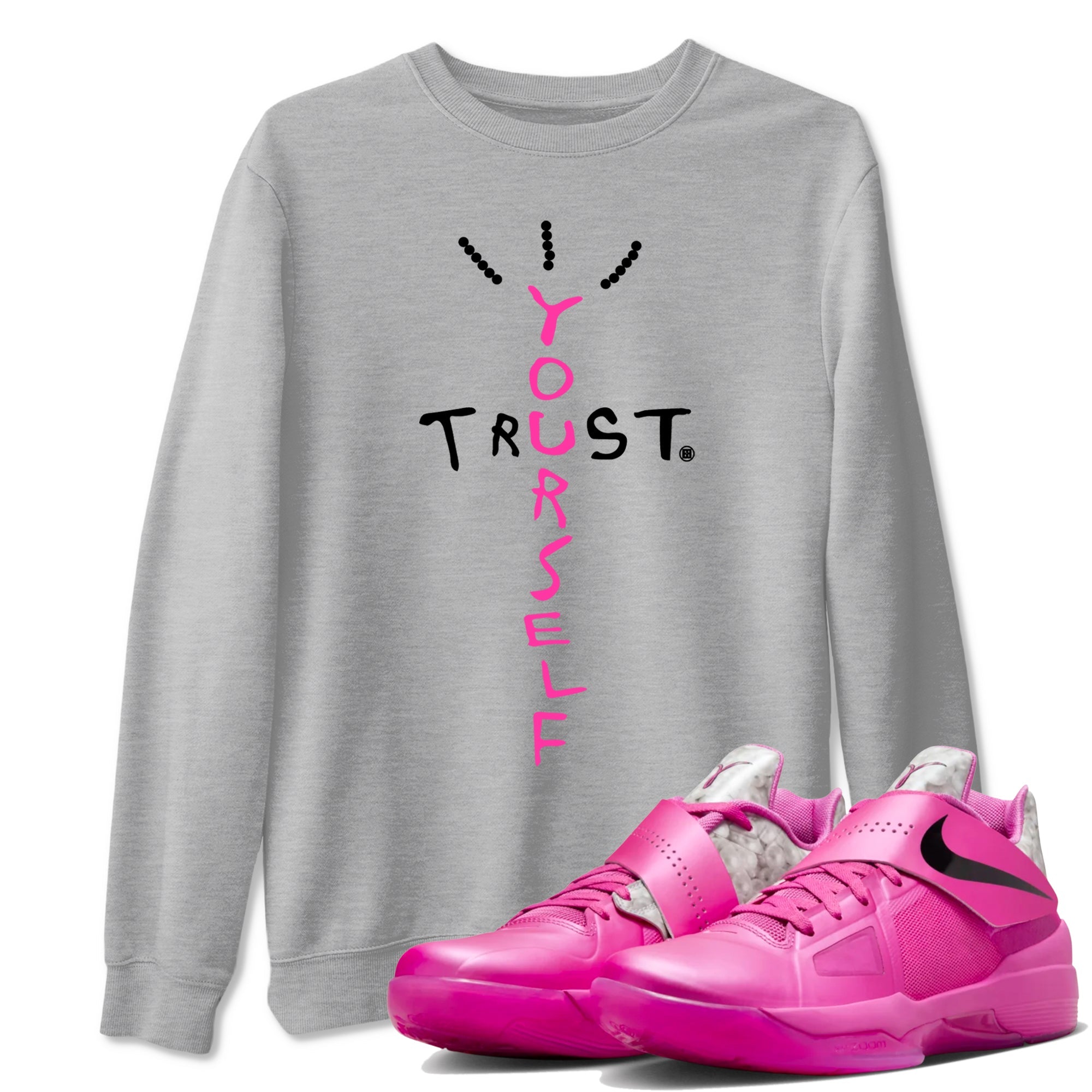 Nike KD 4 Retro Aunt Pearl shirts to match jordans Trust Yourself sneaker match tees Nike KD 4 Aunt Pearl match shoes to clothes Drip Gear Zone unisex cotton Heather Grey 1 shirts