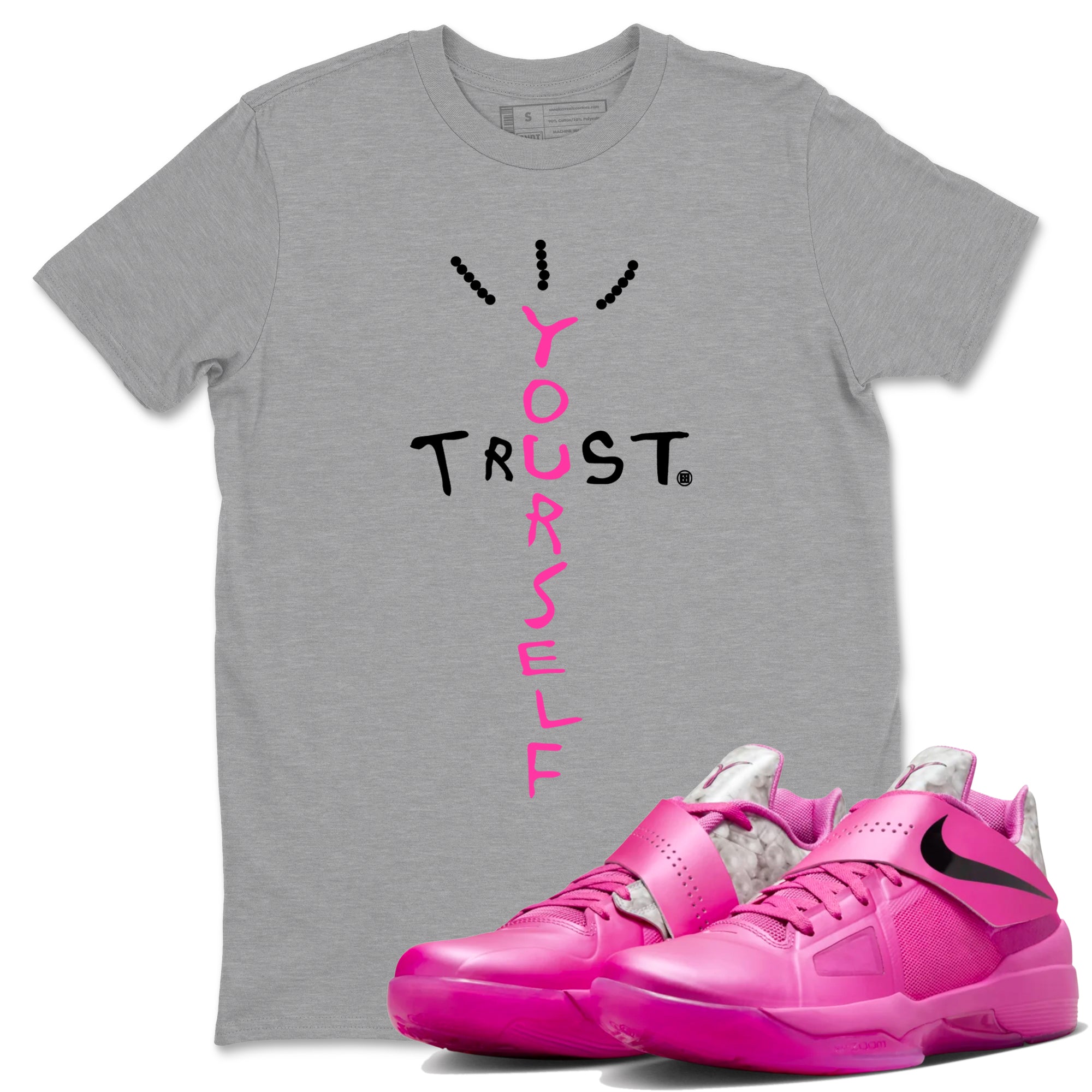 Nike KD 4 Retro Aunt Pearl shirts to match jordans Trust Yourself sneaker match tees Nike KD 4 Aunt Pearl match shoes to clothes Drip Gear Zone unisex cotton Heather Grey 1 shirts