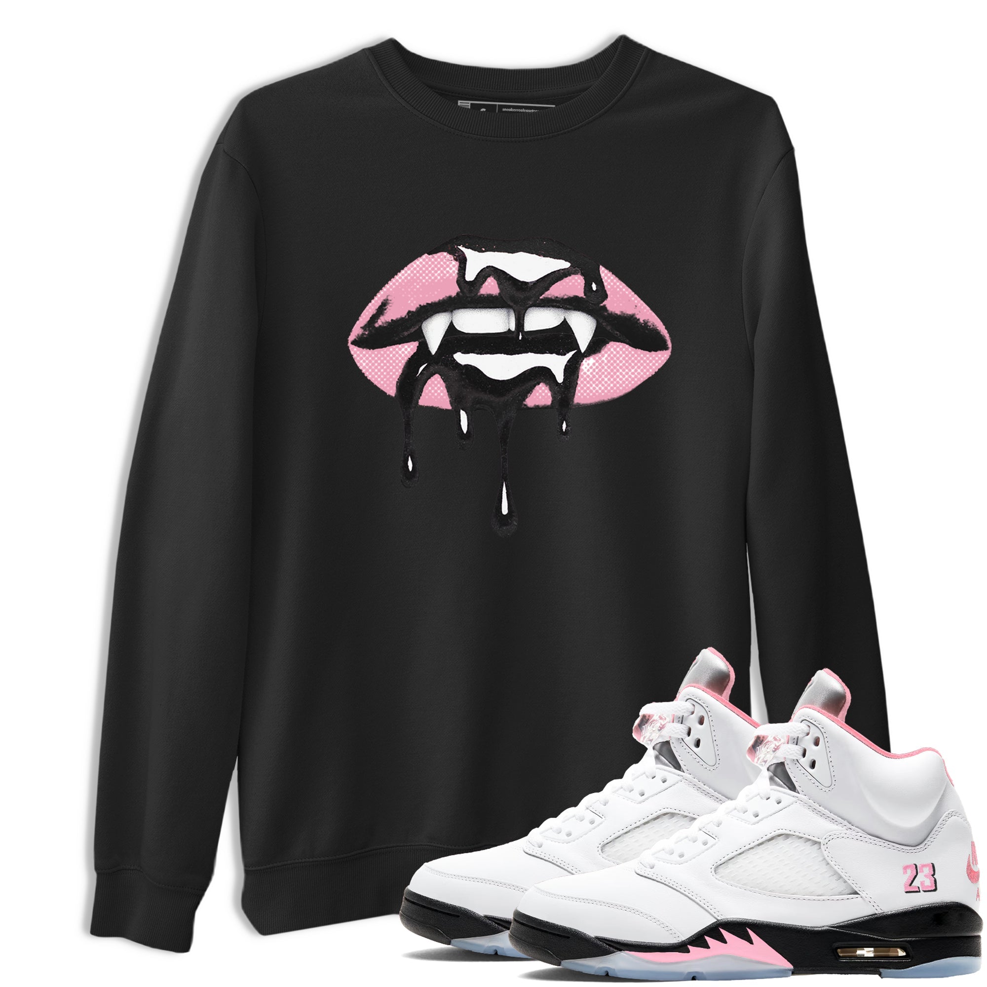 Sneaker Threads Sneaker Tees To Match Air Jordan 5 Medium Soft Pink Shoes Vampire Lips Tee Black 1