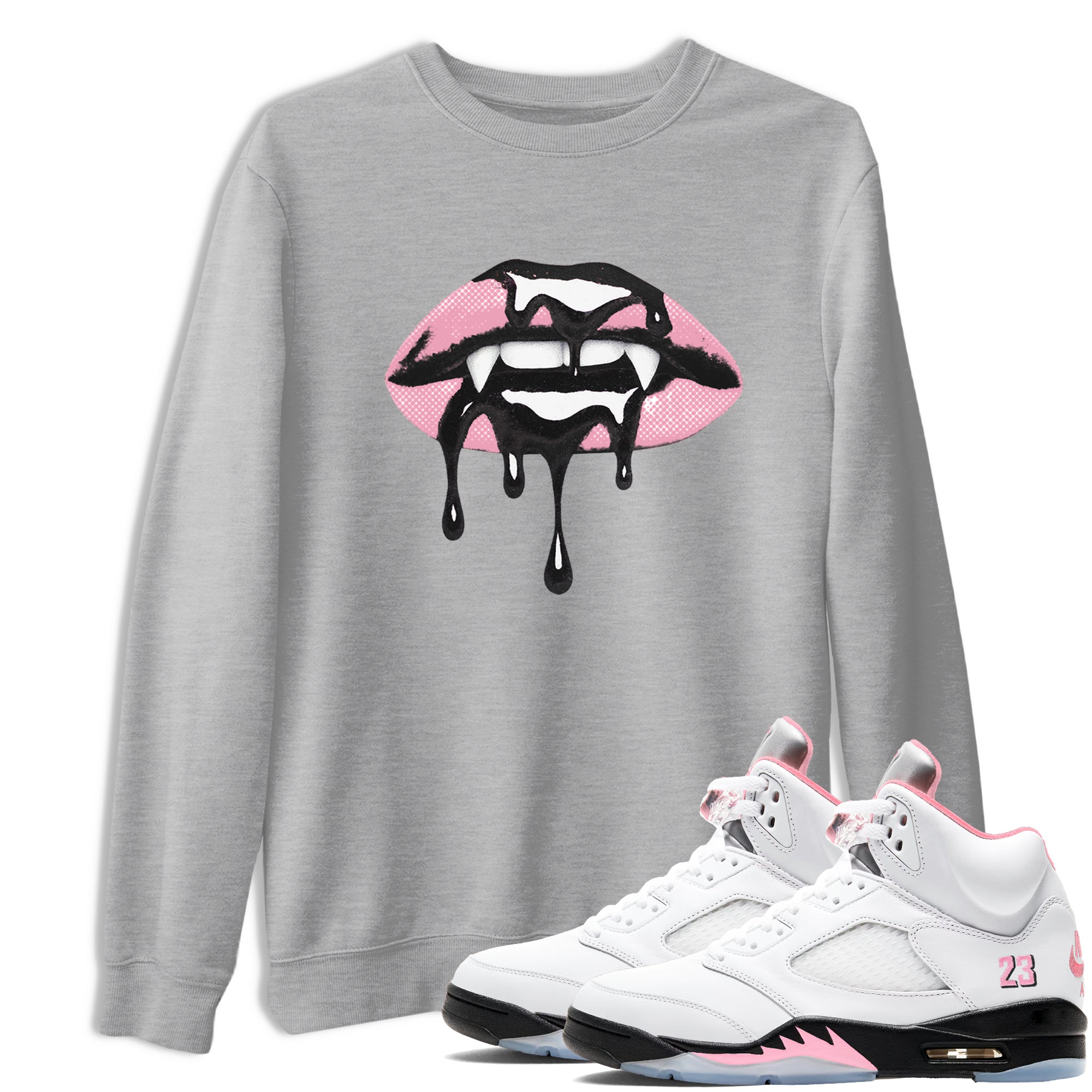 Sneaker Threads Sneaker Tees To Match Air Jordan 5 Medium Soft Pink Shoes Vampire Lips Tee Heather Grey 1