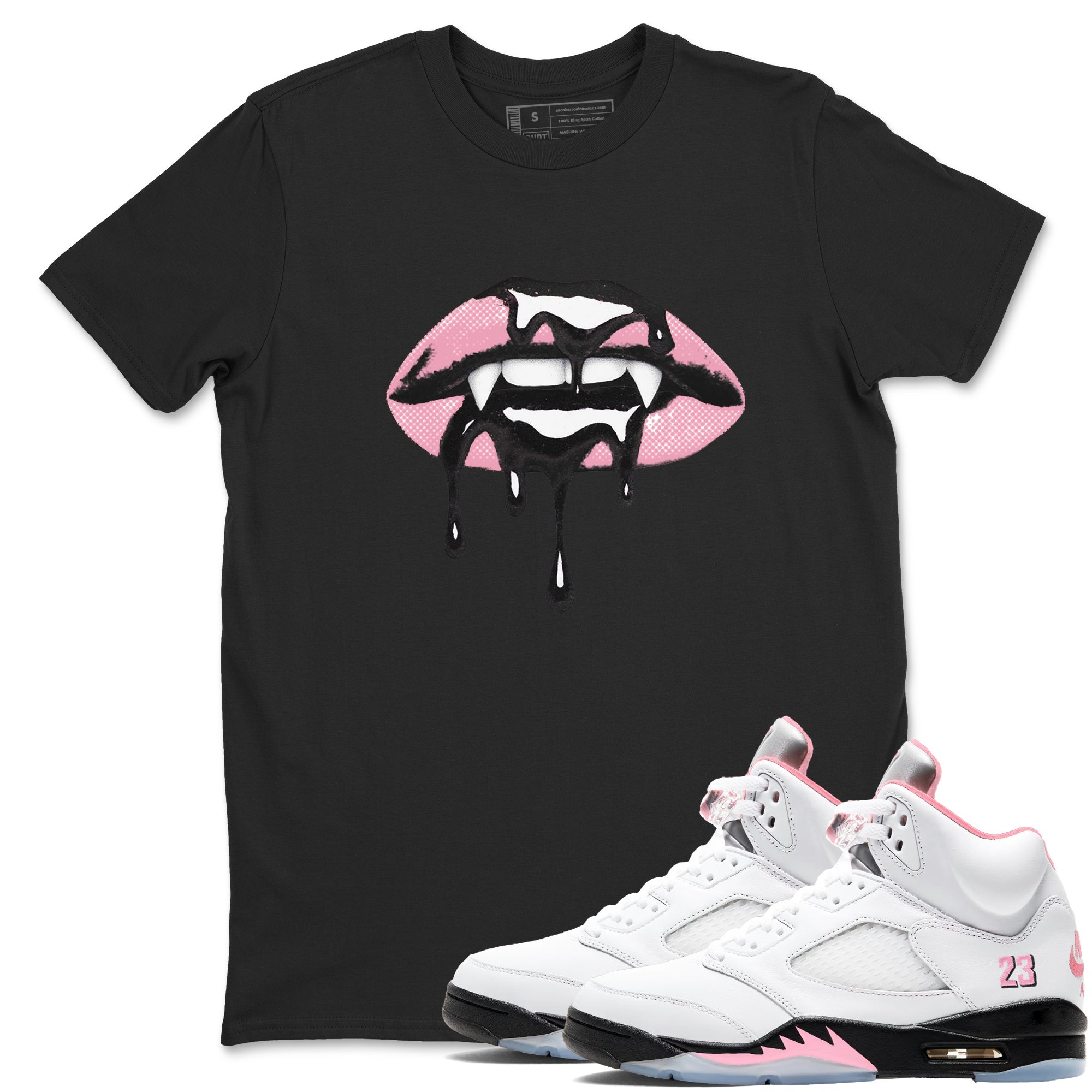 Sneaker Threads Sneaker Tees To Match Air Jordan 5 Medium Soft Pink Shoes Vampire Lips Tee Black 1