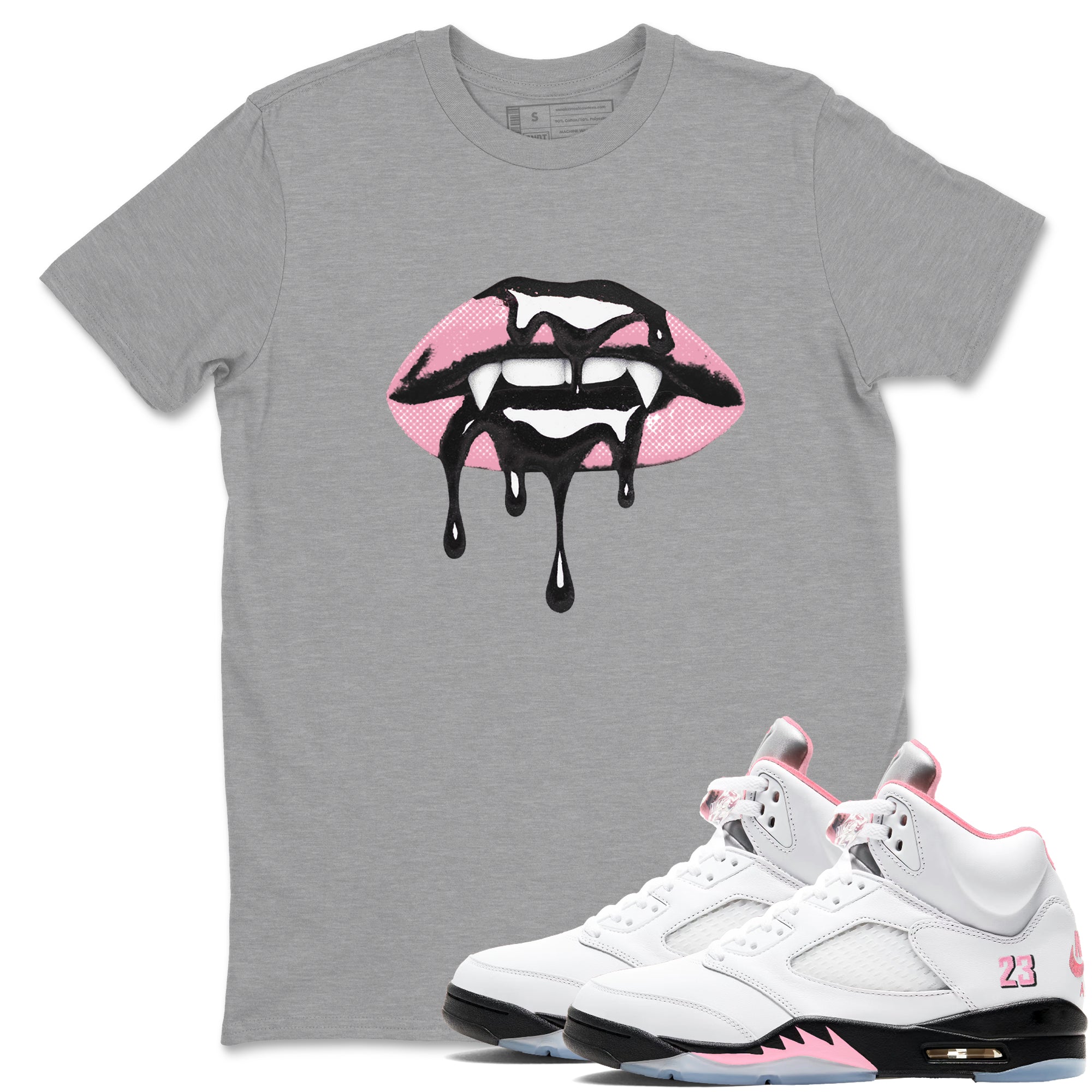 Sneaker Threads Sneaker Tees To Match Air Jordan 5 Medium Soft Pink Shoes Vampire Lips Tee Heather Grey 1