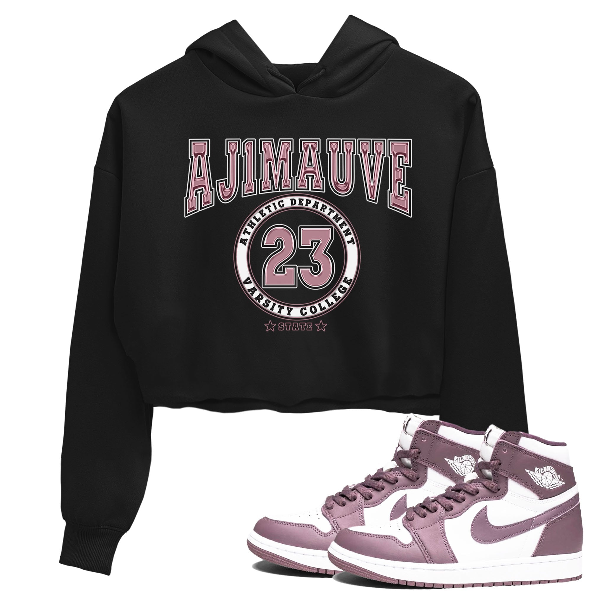 Air Jordan 1 Mauve shirt to match jordans Varsity sneaker tees AJ1 Mauve Drip Gear Zone Sneaker Matching Clothing Brand Black 1 Crop T-Shirt