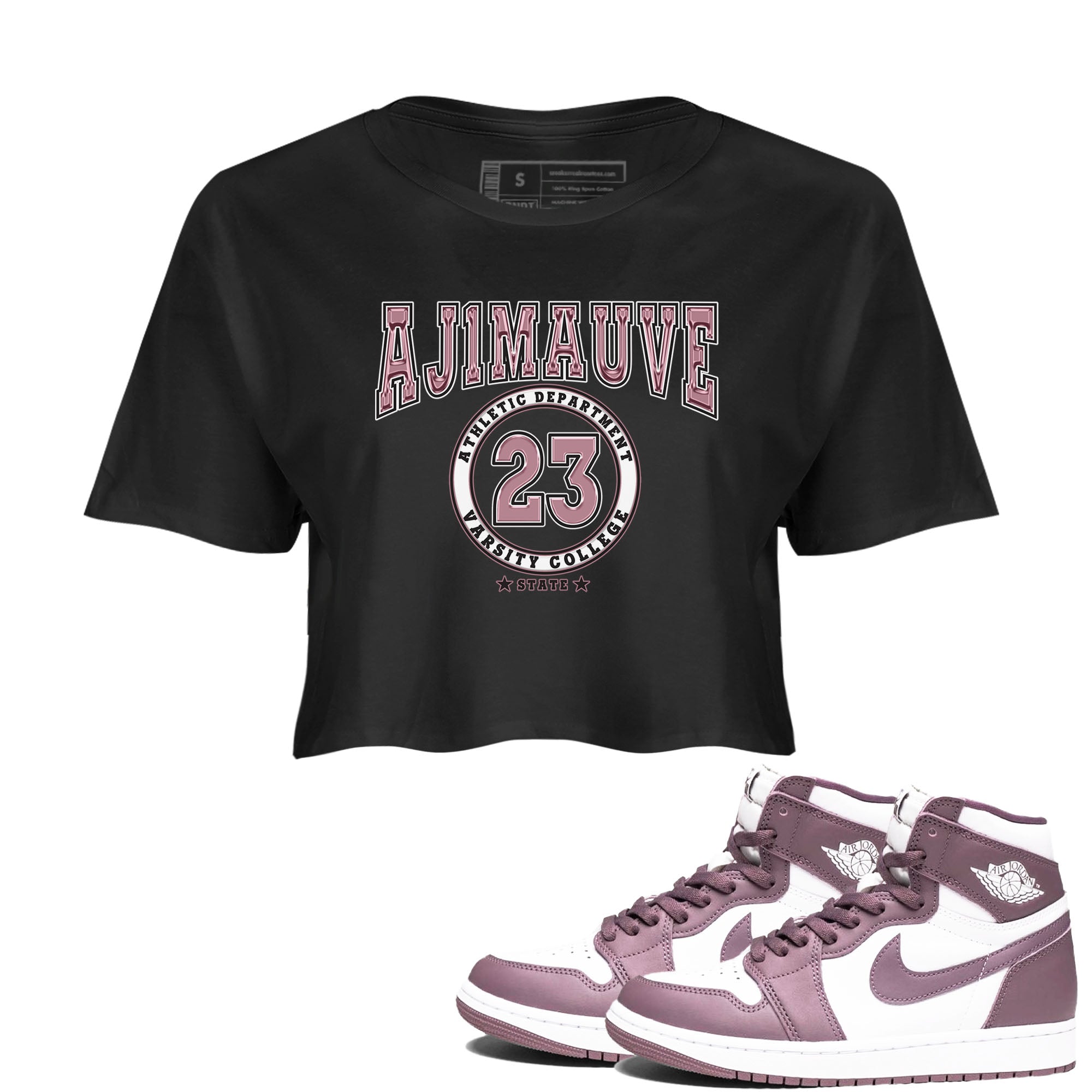 Air Jordan 1 Mauve shirt to match jordans Varsity sneaker tees AJ1 Mauve Drip Gear Zone Sneaker Matching Clothing Brand Black 1 Crop T-Shirt
