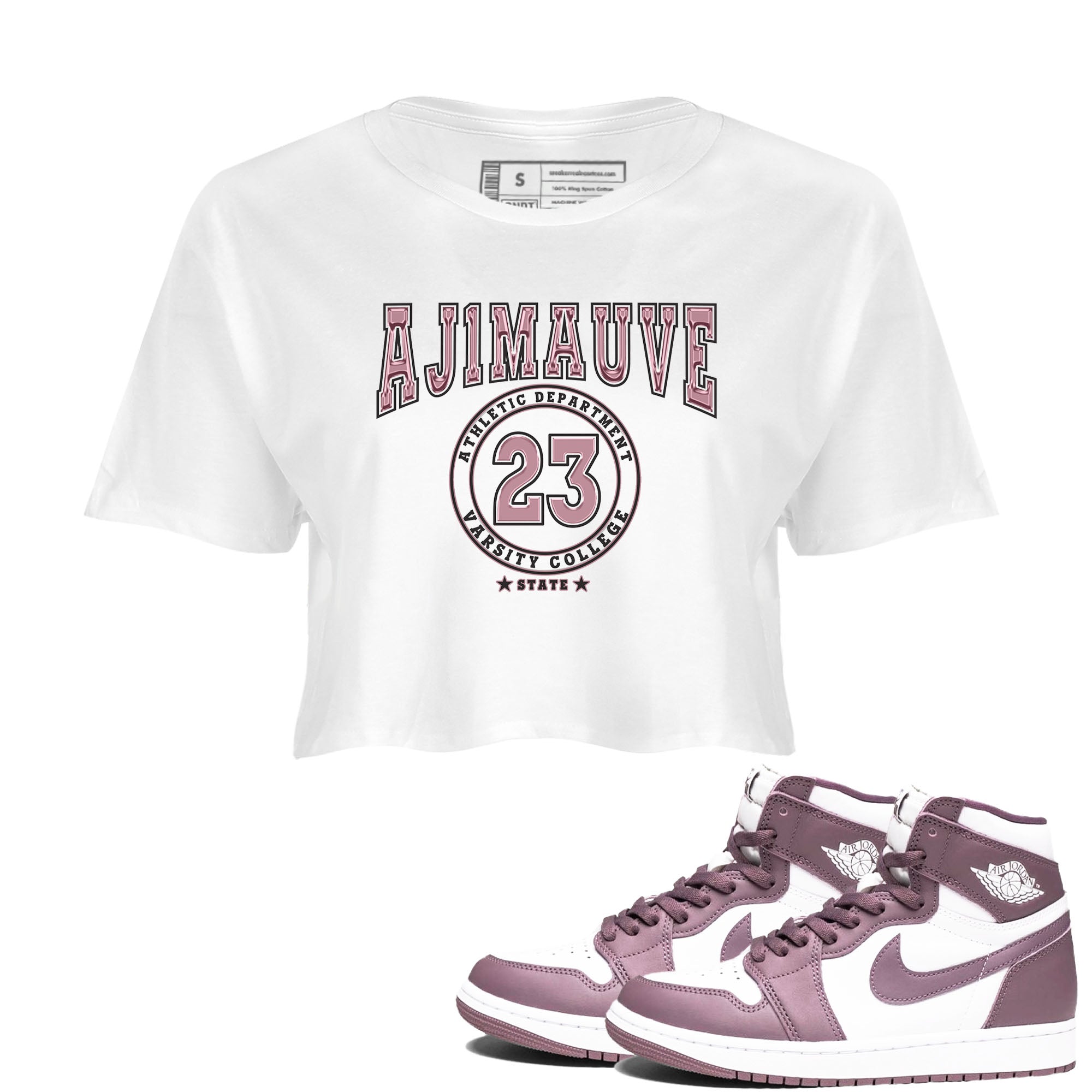 Air Jordan 1 Mauve shirt to match jordans Varsity sneaker tees AJ1 Mauve Drip Gear Zone Sneaker Matching Clothing Brand White 1 Crop T-Shirt