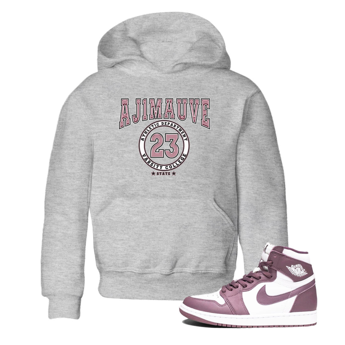 Air Jordan 1 Mauve shirt to match jordans Varsity sneaker tees AJ1 Mauve Drip Gear Zone Sneaker Matching Clothing Brand Baby Toddler Heather Grey 1 T-Shirt