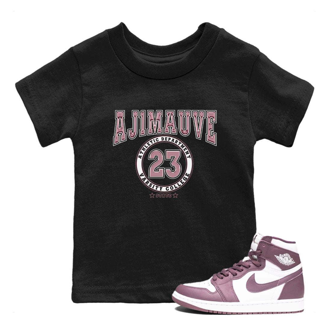 Air Jordan 1 Mauve shirt to match jordans Varsity sneaker tees AJ1 Mauve Drip Gear Zone Sneaker Matching Clothing Brand Baby Toddler Black 1 T-Shirt