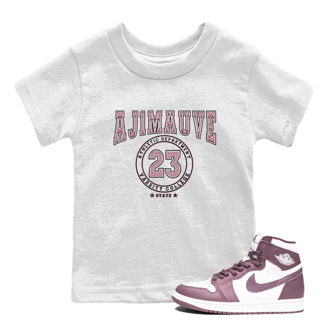 Air Jordan 1 Mauve shirt to match jordans Varsity sneaker tees AJ1 Mauve Drip Gear Zone Sneaker Matching Clothing Brand Baby Toddler White 1 T-Shirt