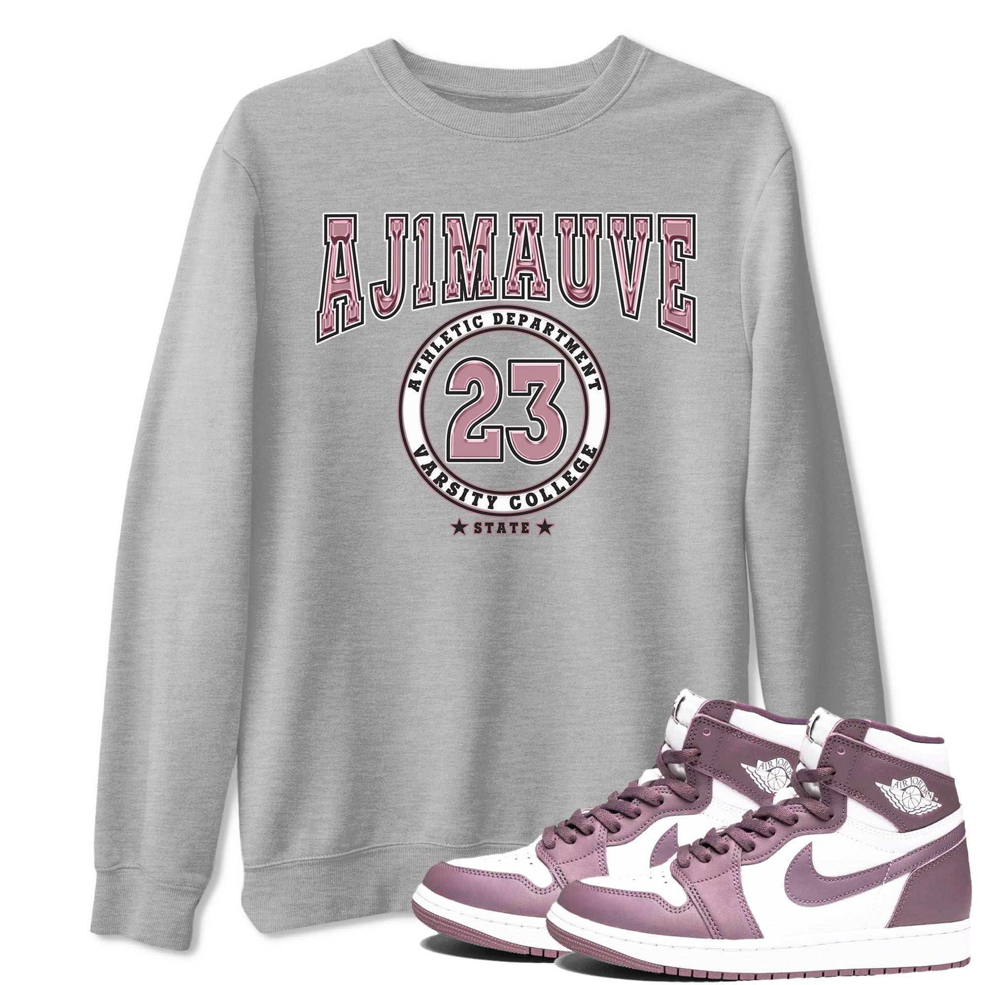 Air Jordan 1 Mauve shirt to match jordans Varsity sneaker tees AJ1 Mauve Drip Gear Zone Sneaker Matching Clothing Brand Unisex Sneaker Tee Heather Grey 1 T-Shirt