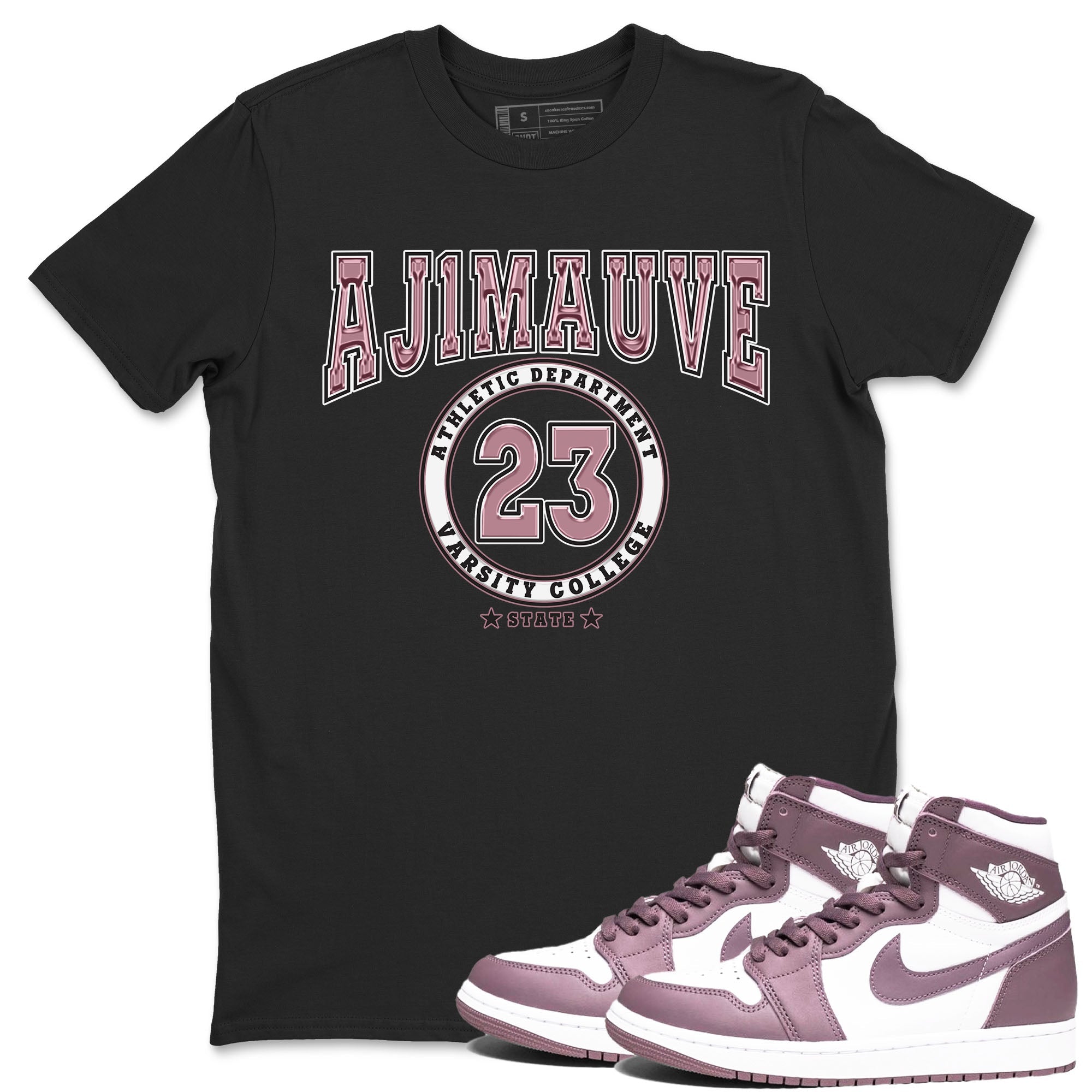 Air Jordan 1 Mauve shirt to match jordans Varsity sneaker tees AJ1 Mauve Drip Gear Zone Sneaker Matching Clothing Brand Unisex Sneaker Tee Black 1 T-Shirt