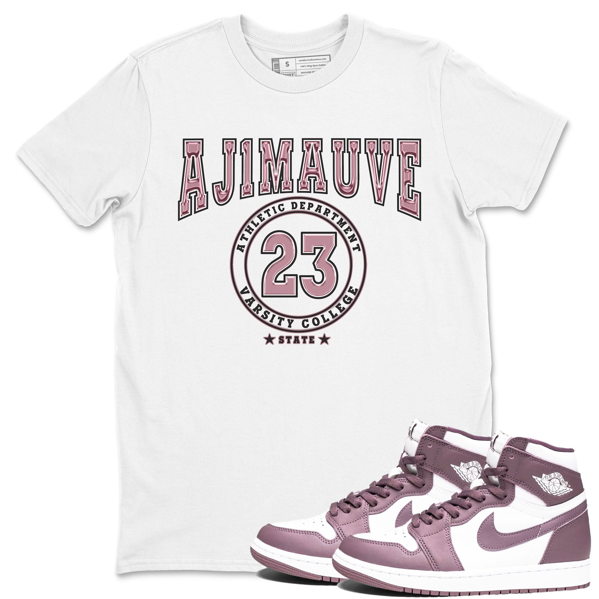 Air Jordan 1 Mauve shirt to match jordans Varsity sneaker tees AJ1 Mauve Drip Gear Zone Sneaker Matching Clothing Brand Unisex Sneaker Tee White 1 T-Shirt