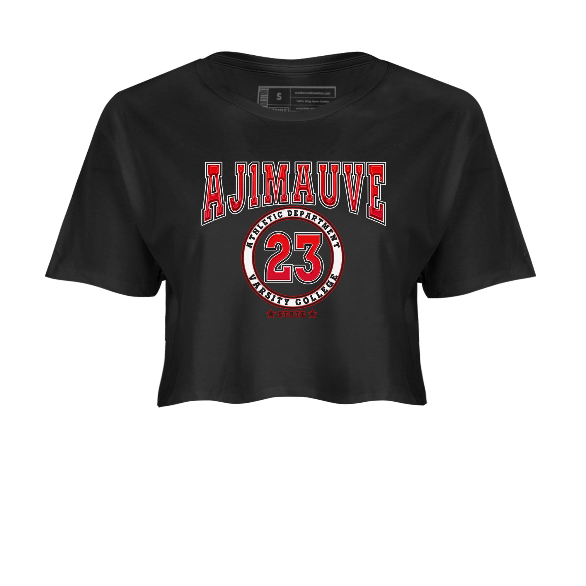 Air Jordan 1 Satin Bred shirt to match jordans Varsity sneaker tees AJ1 Retro Satin Bred Drip Gear Zone Sneaker Matching Clothing Brand Black 2 Crop T-Shirt