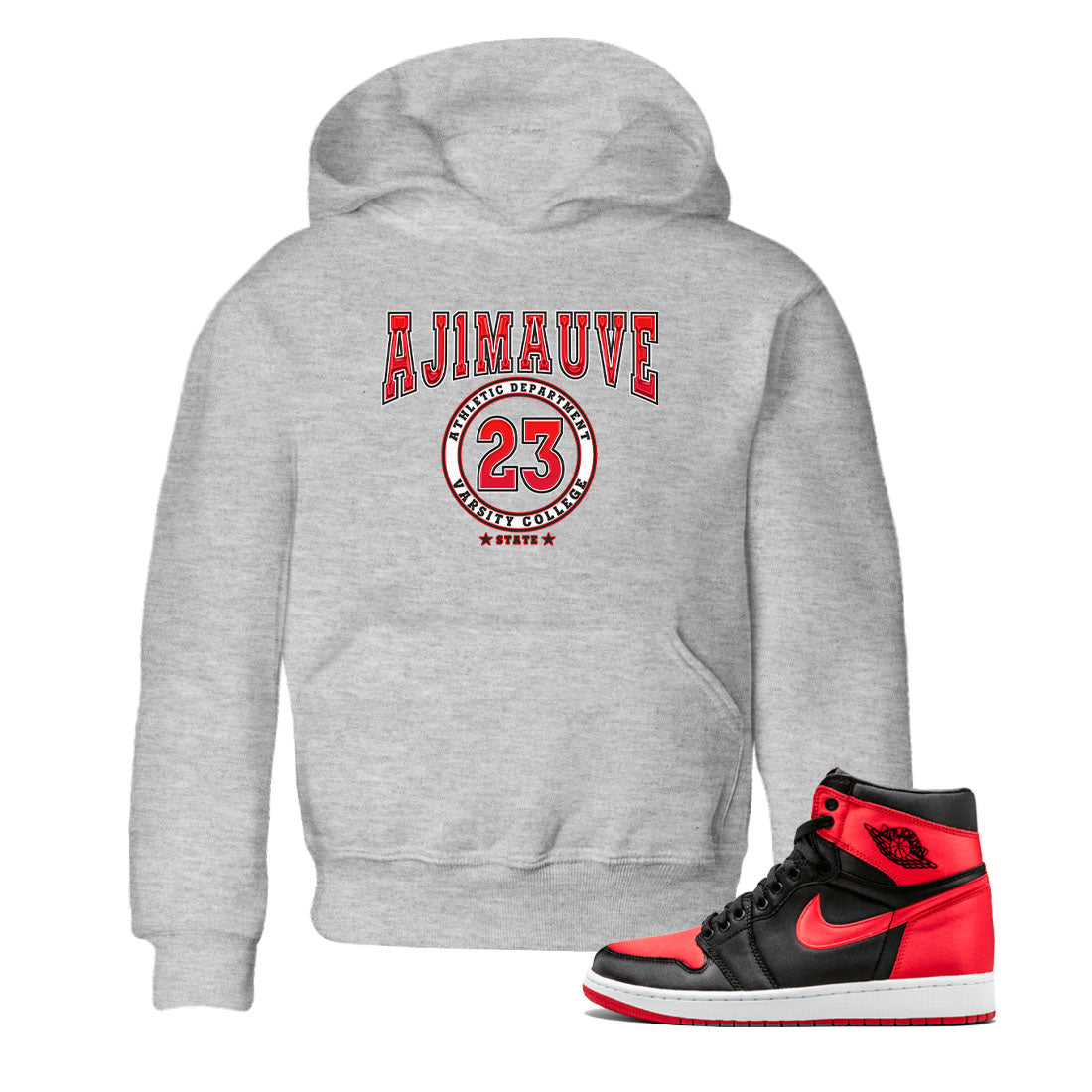 Air Jordan 1 Satin Bred shirt to match jordans Varsity sneaker tees AJ1 Retro Satin Bred Drip Gear Zone Sneaker Matching Clothing Brand Baby Toddler Heather Grey 1 T-Shirt