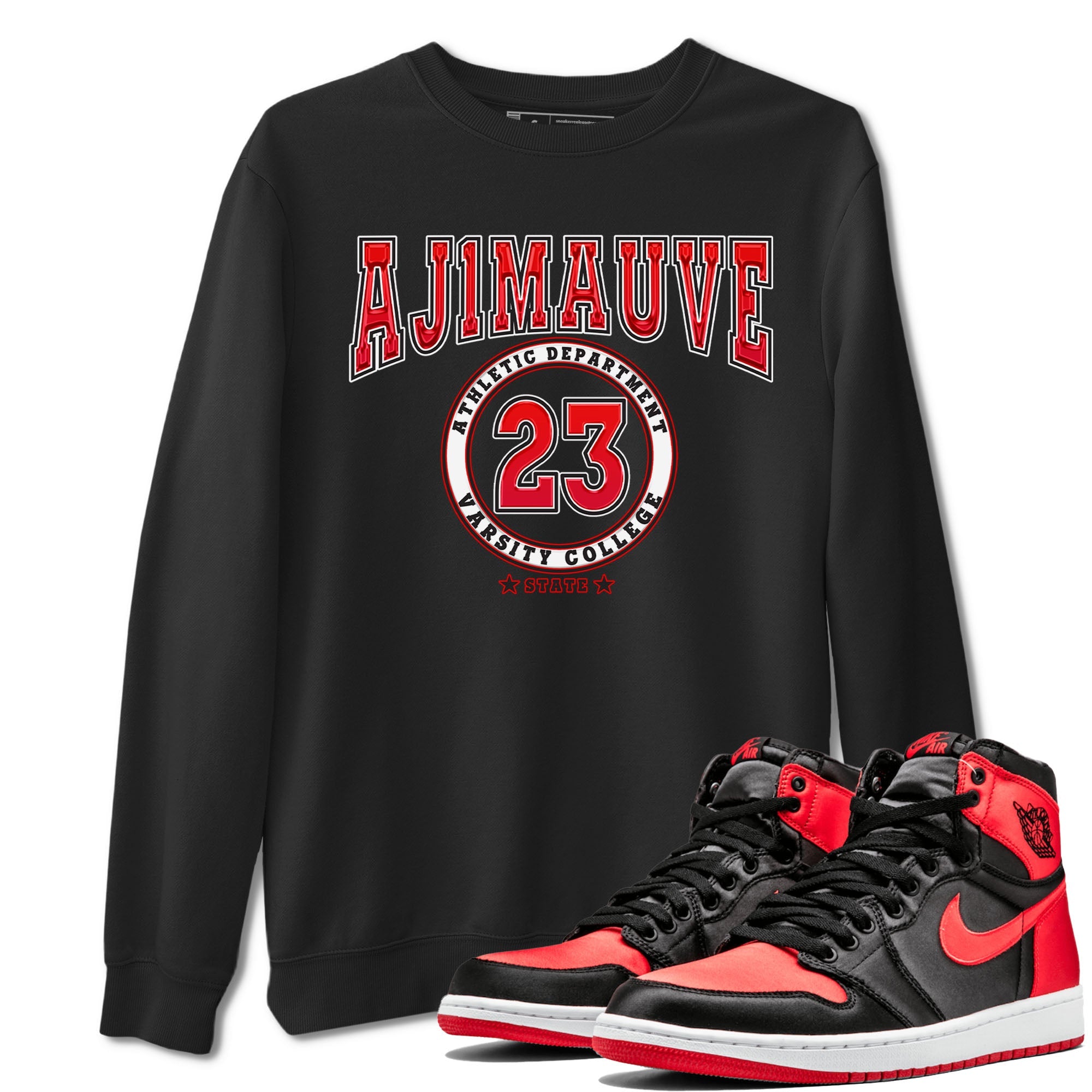 Air Jordan 1 Satin Bred shirt to match jordans Varsity sneaker tees AJ1 Retro Satin Bred Drip Gear Zone Sneaker Matching Clothing Brand Unisex Sneaker Tee Black 1 T-Shirt