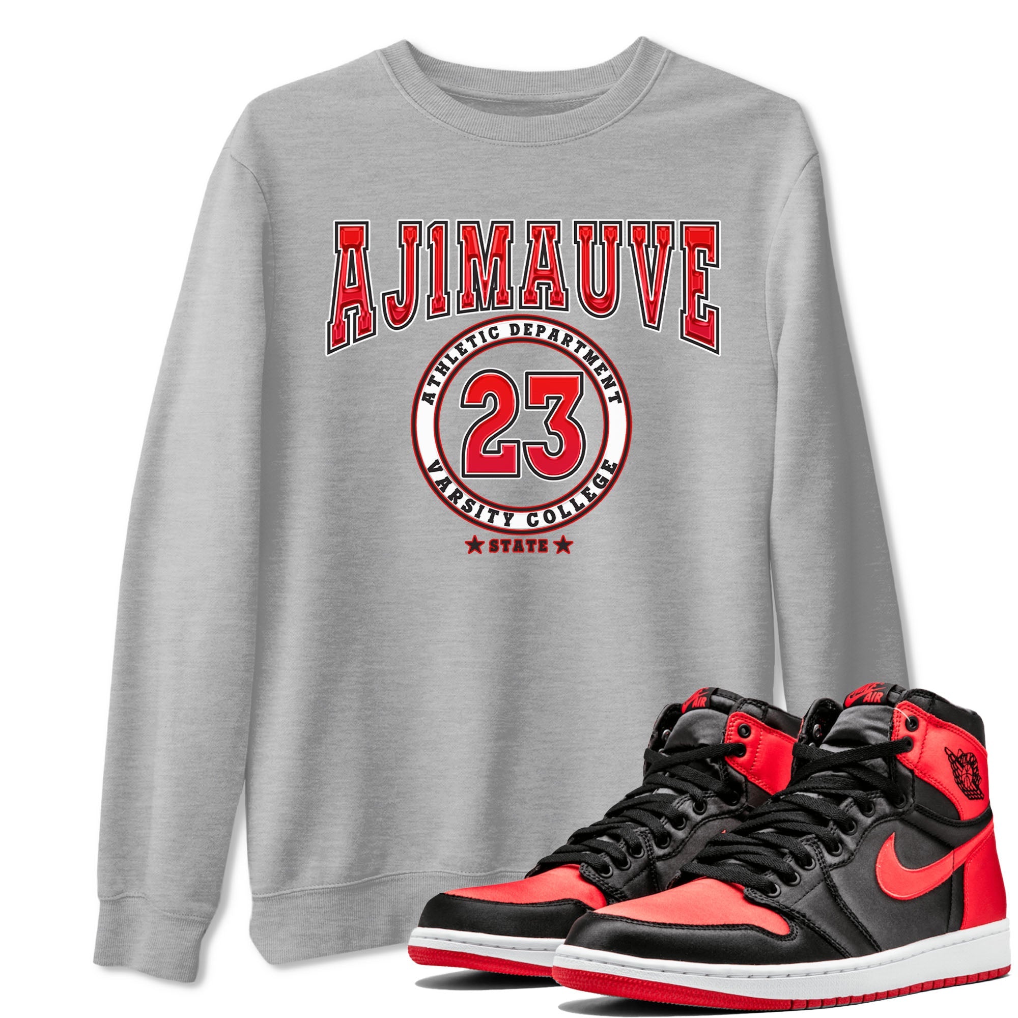 Air Jordan 1 Satin Bred shirt to match jordans Varsity sneaker tees AJ1 Retro Satin Bred Drip Gear Zone Sneaker Matching Clothing Brand Unisex Sneaker Tee Heather Grey 1 T-Shirt