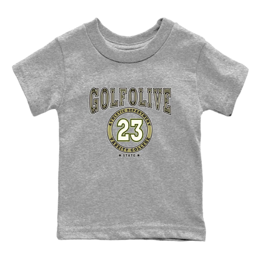 Jordan 1 Low X Travis Scott Golf Olive shirt to match jordans Varsity sneaker release tees Air Jordan 1 Travis Scott Golf Olive Drip Gear Zone Baby Toddler Heather Grey 2 T-Shirt