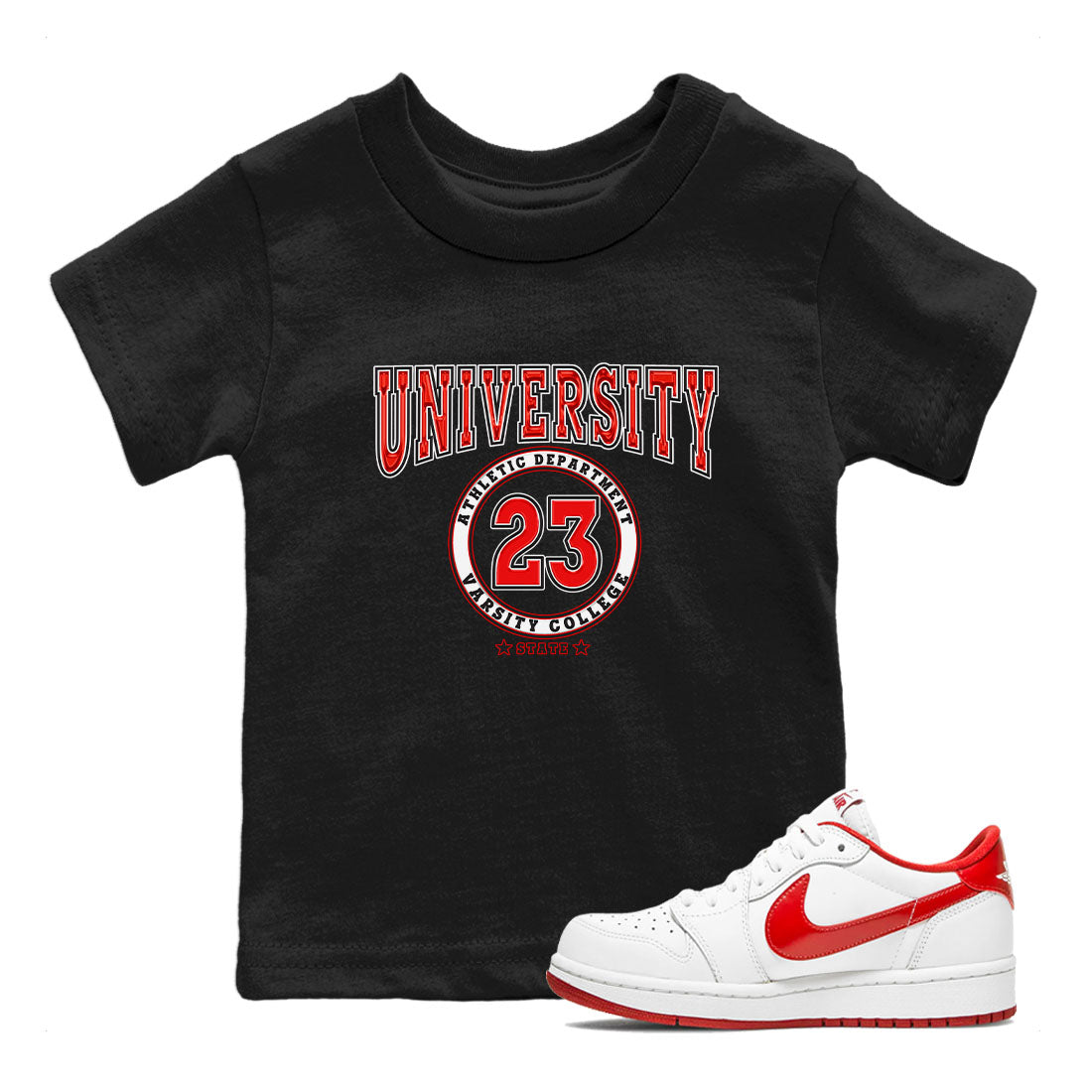 1s Low University Red shirt to match jordans Varsity sneaker tees Air Jordan 1 University Red Drip Gear Zone Sneaker Matching Clothing Brand Baby Toddler Black 1 T-Shirt