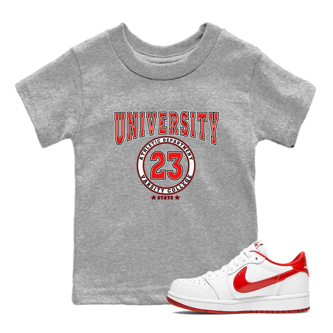 1s Low University Red shirt to match jordans Varsity sneaker tees Air Jordan 1 University Red Drip Gear Zone Sneaker Matching Clothing Brand Baby Toddler Heather Grey 1 T-Shirt