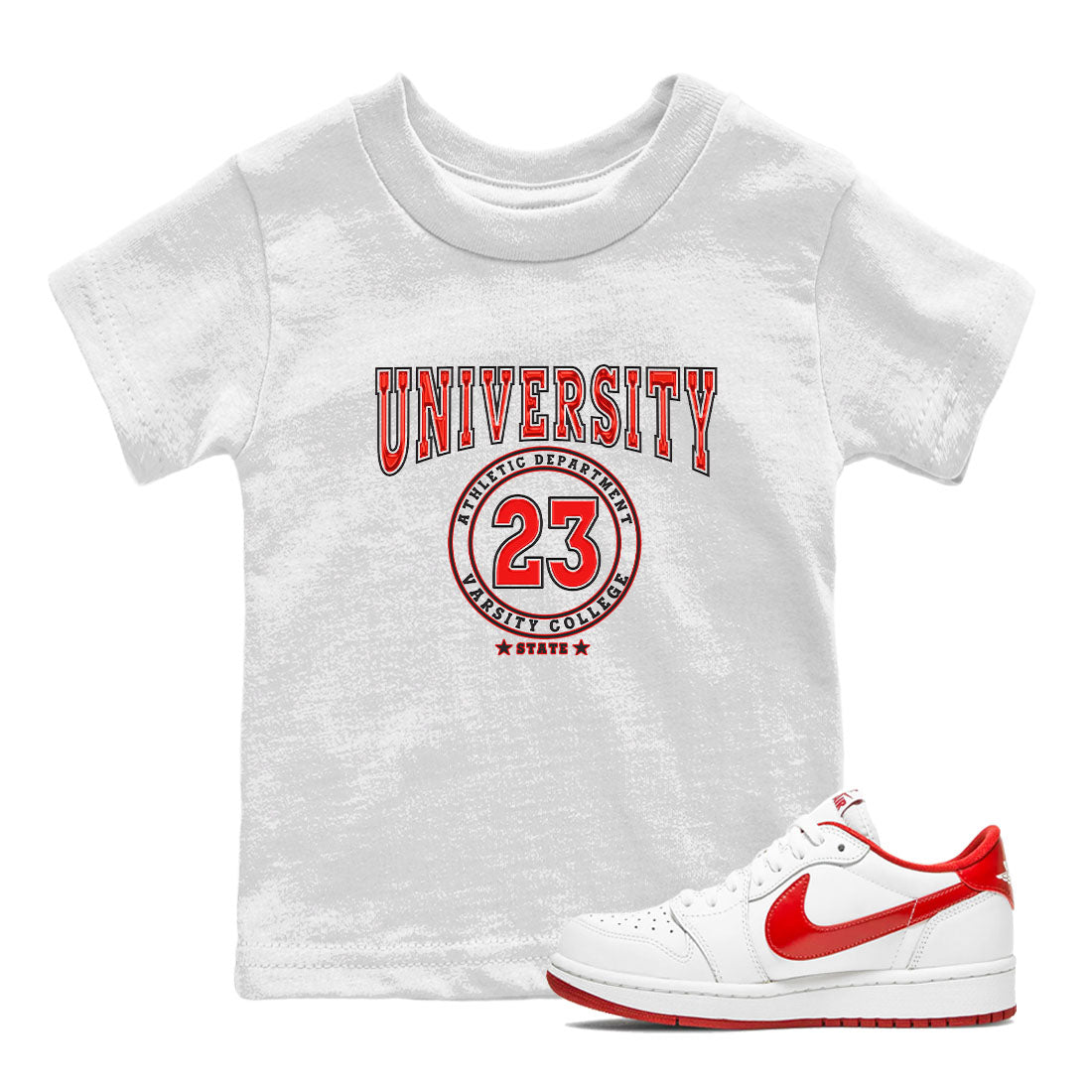 1s Low University Red shirt to match jordans Varsity sneaker tees Air Jordan 1 University Red Drip Gear Zone Sneaker Matching Clothing Brand Baby Toddler White 1 T-Shirt