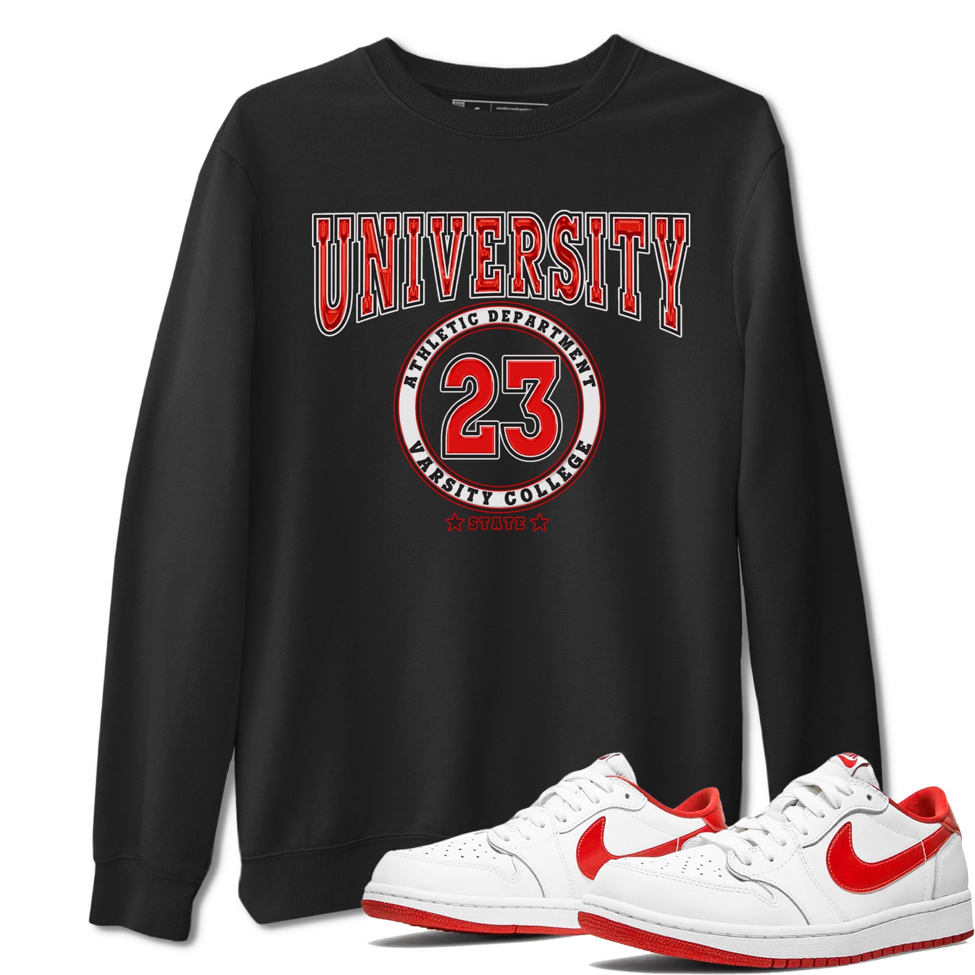 1s Low University Red shirt to match jordans Varsity sneaker tees Air Jordan 1 University Red Drip Gear Zone Sneaker Matching Clothing Brand Unisex Sneaker Tee Black 1 T-Shirt