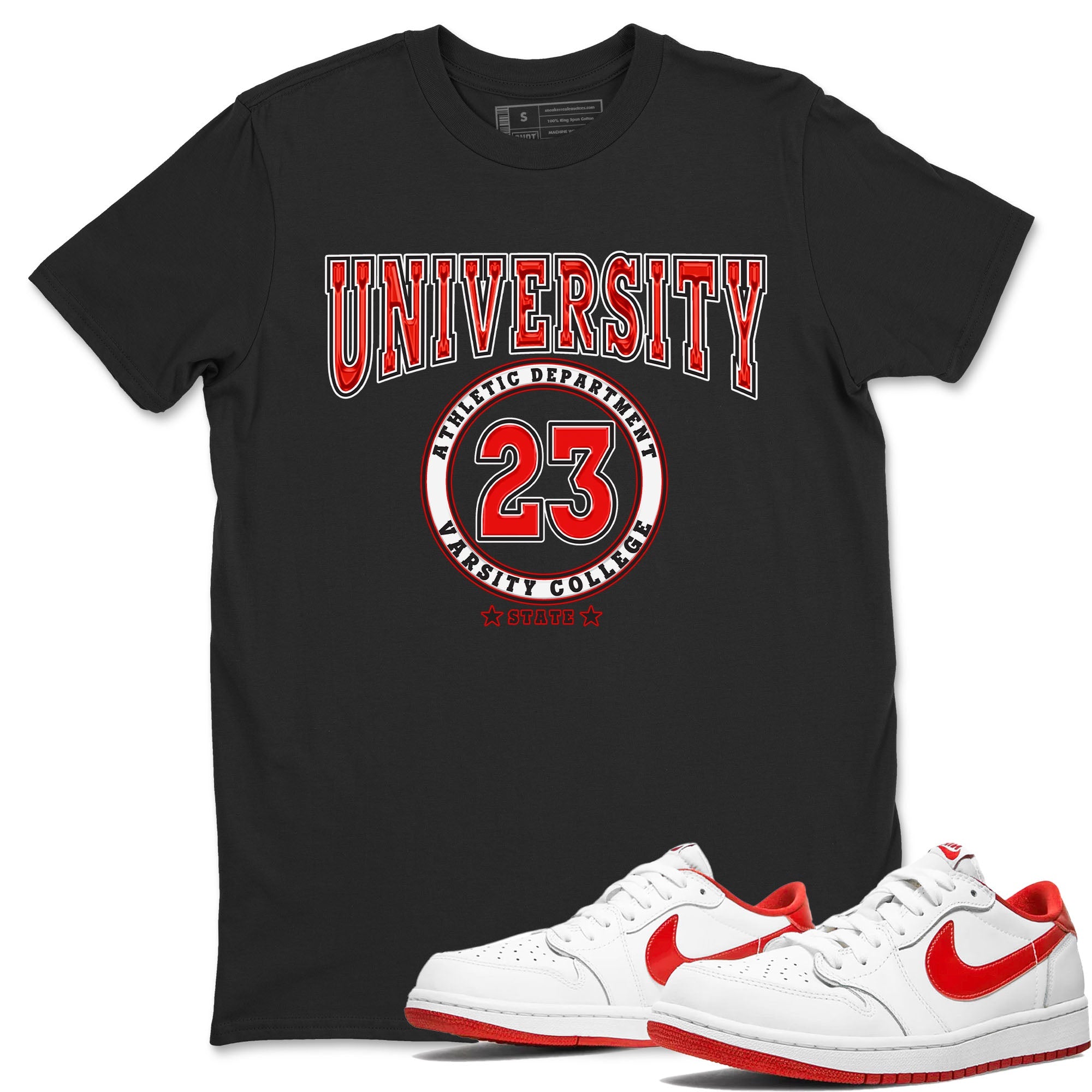1s Low University Red shirt to match jordans Varsity sneaker tees Air Jordan 1 University Red Drip Gear Zone Sneaker Matching Clothing Brand Unisex Sneaker Tee Black 1 T-Shirt