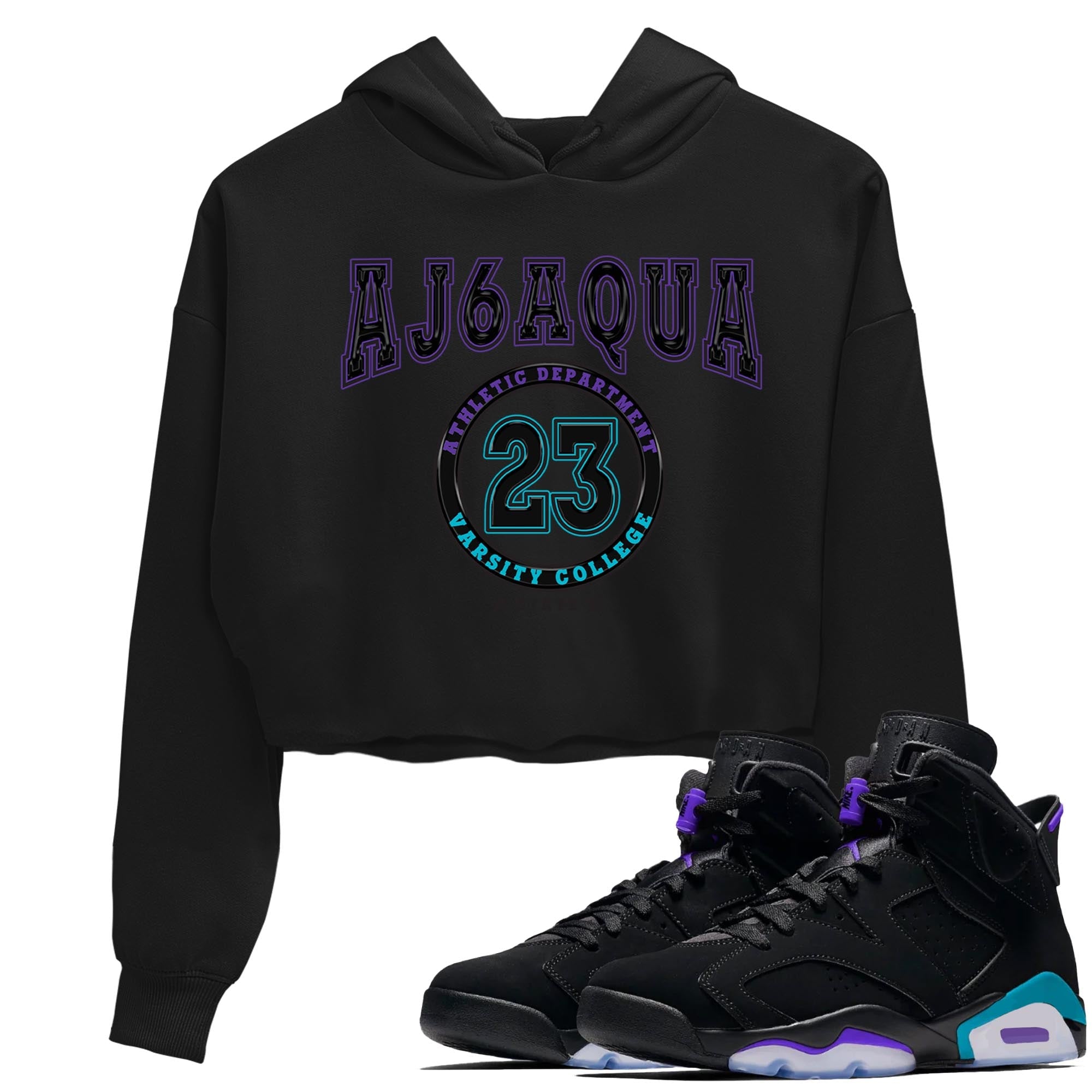 AJ6 Aqua shirt to match jordans Varsity sneaker release tees Air Jordan 6 Aqua Drip Gear Zone Black 1 Crop T-Shirt