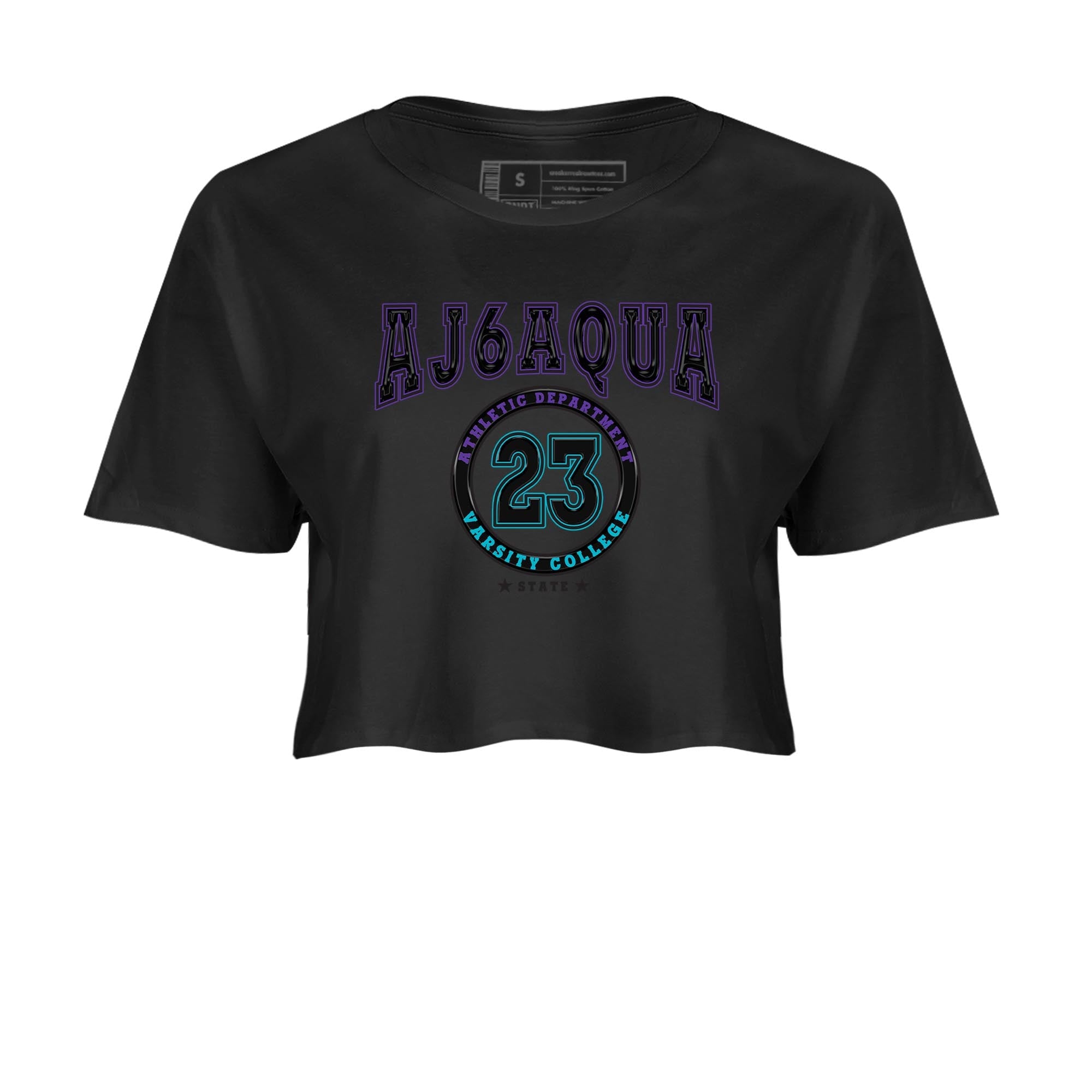 AJ6 Aqua shirt to match jordans Varsity sneaker release tees Air Jordan 6 Aqua Drip Gear Zone Black 2 Crop T-Shirt