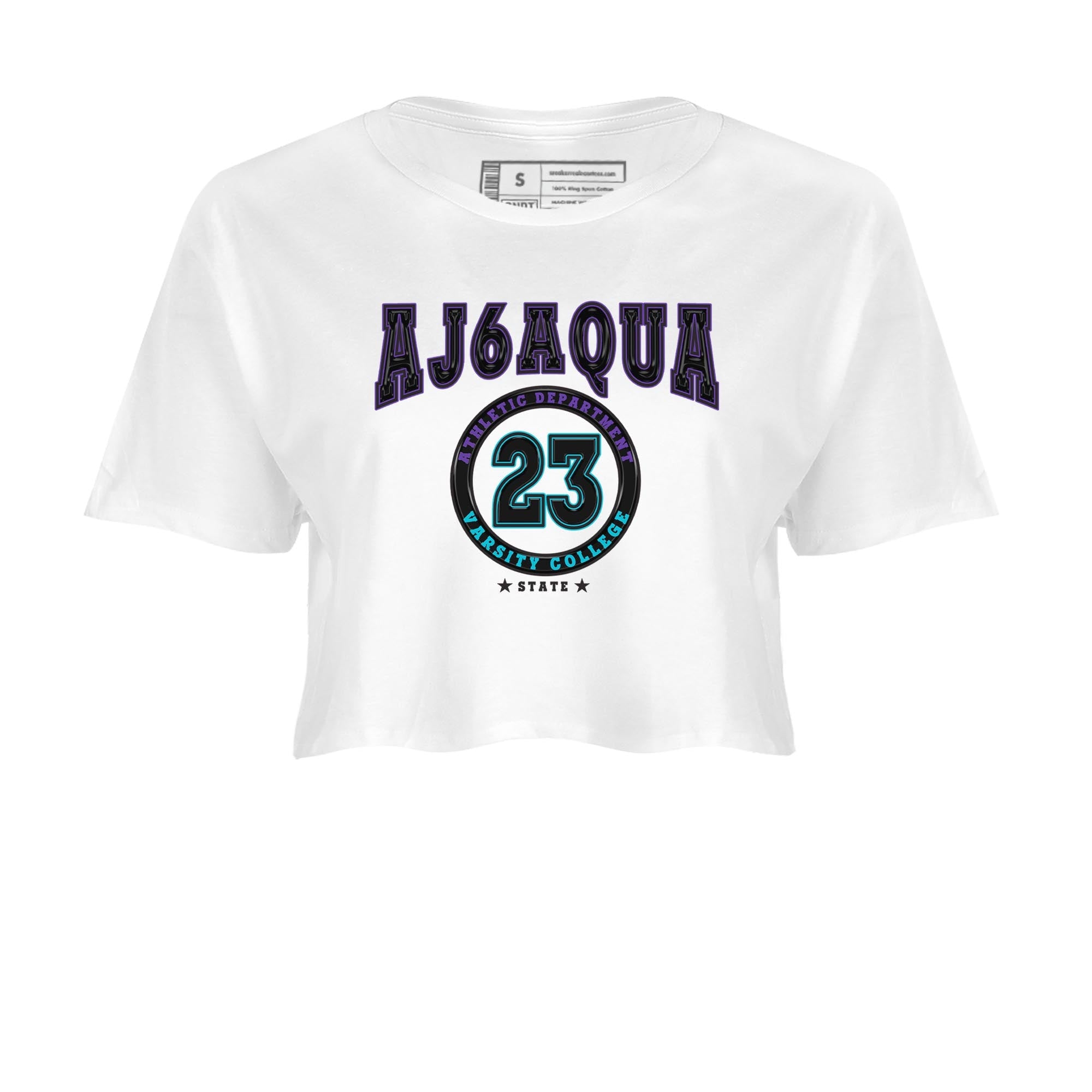 AJ6 Aqua shirt to match jordans Varsity sneaker release tees Air Jordan 6 Aqua Drip Gear Zone White 2 Crop T-Shirt