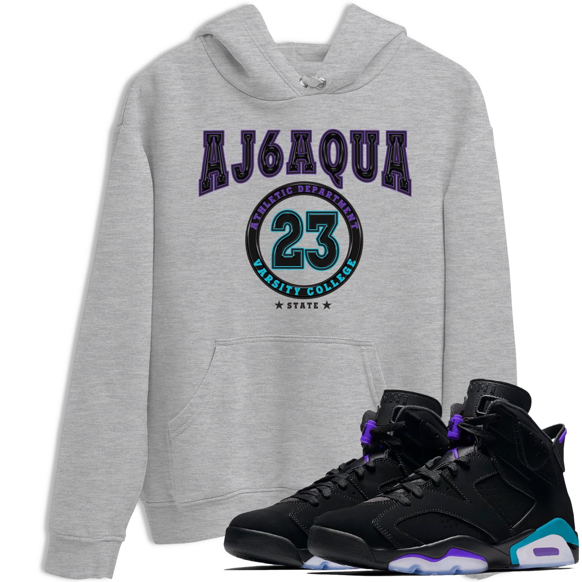 AJ6 Aqua shirt to match jordans Varsity sneaker release tees Air Jordan 6 Aqua Drip Gear Zone Unisex Streetwear Clothing Heather Grey 1 T-Shirt