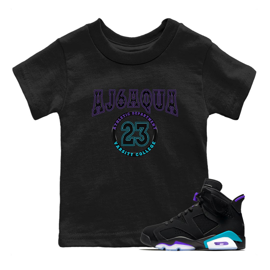 AJ6 Aqua shirt to match jordans Varsity sneaker release tees Air Jordan 6 Aqua Drip Gear Zone Baby Toddler Black 1 T-Shirt