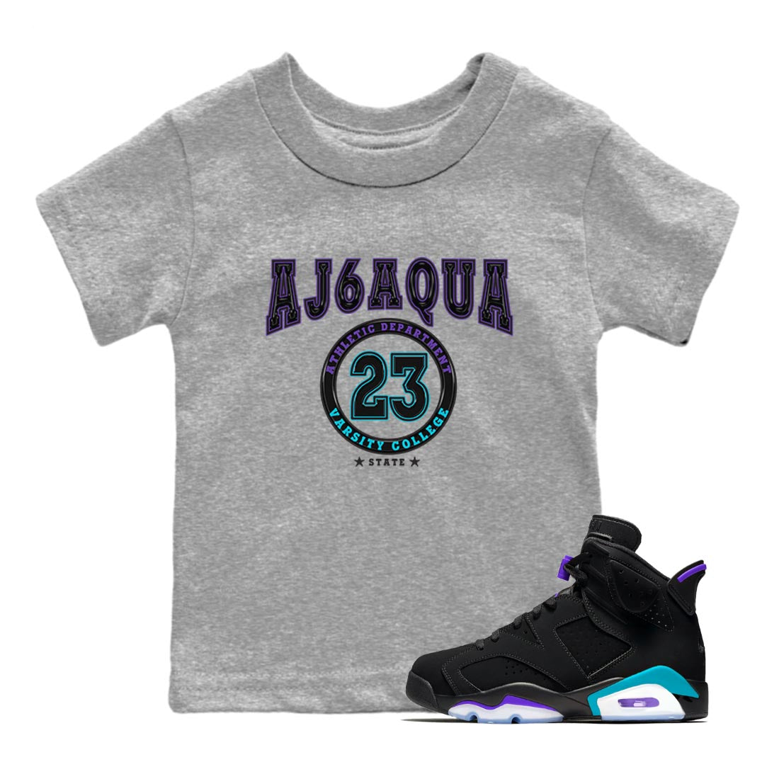 AJ6 Aqua shirt to match jordans Varsity sneaker release tees Air Jordan 6 Aqua Drip Gear Zone Baby Toddler Heather Grey 1 T-Shirt