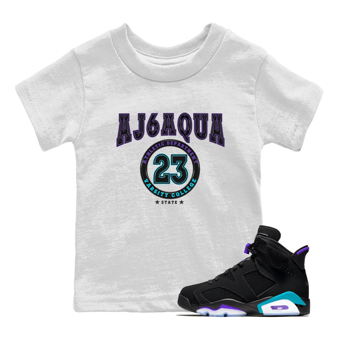 AJ6 Aqua shirt to match jordans Varsity sneaker release tees Air Jordan 6 Aqua Drip Gear Zone Baby Toddler White 1 T-Shirt