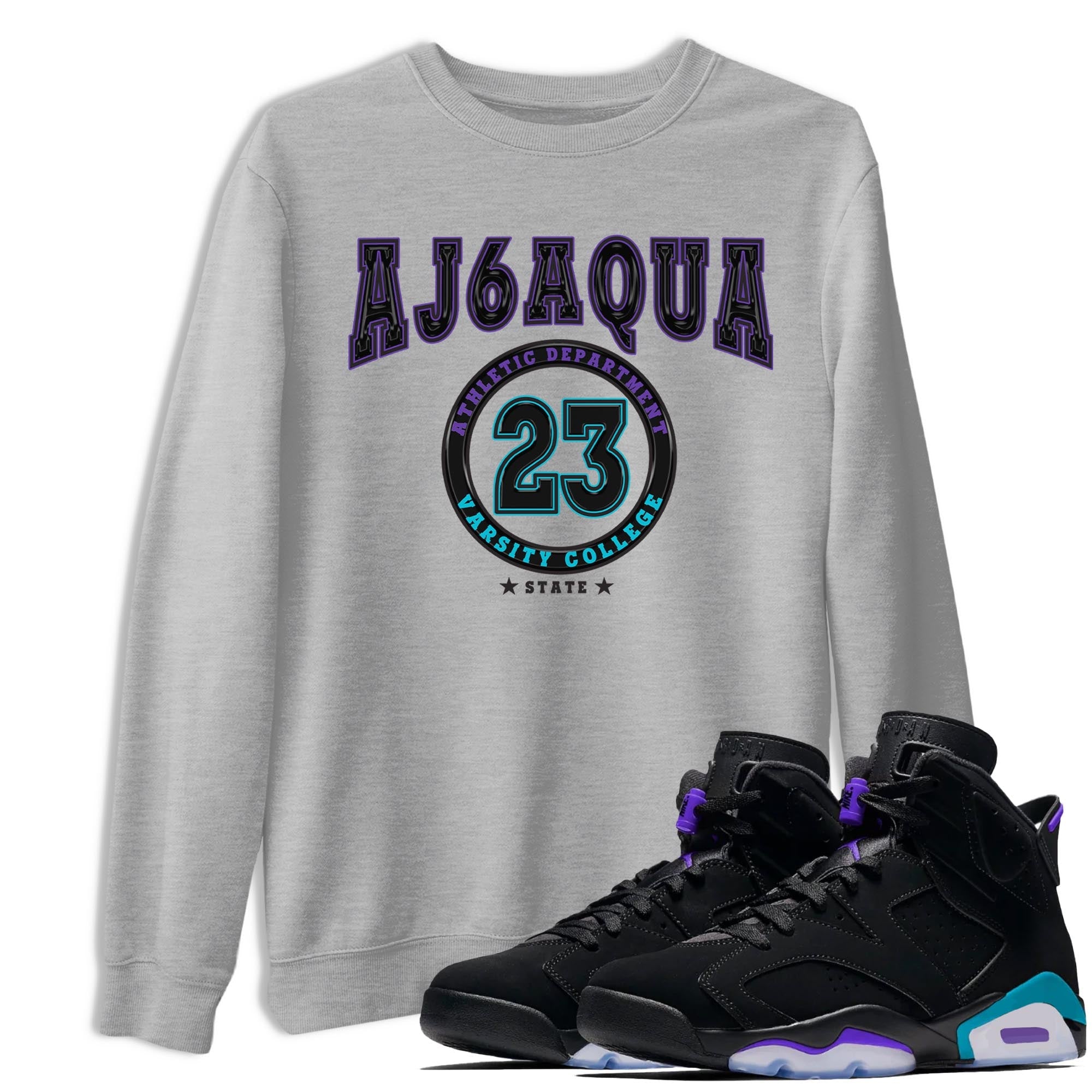 AJ6 Aqua shirt to match jordans Varsity sneaker release tees Air Jordan 6 Aqua Drip Gear Zone Unisex Streetwear Clothing Heather Grey 1 T-Shirt