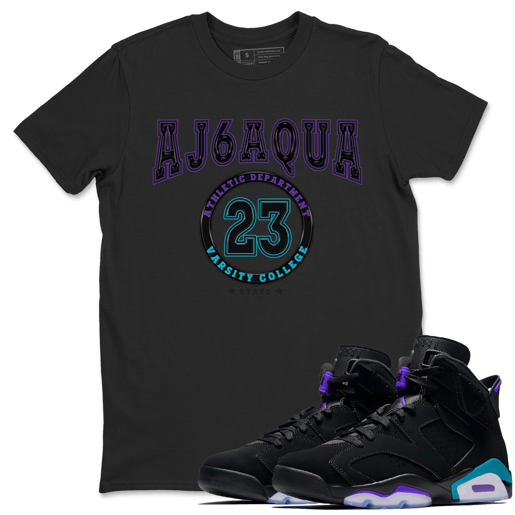 AJ6 Aqua shirt to match jordans Varsity sneaker release tees Air Jordan 6 Aqua Drip Gear Zone Unisex Streetwear Clothing Black 1 T-Shirt