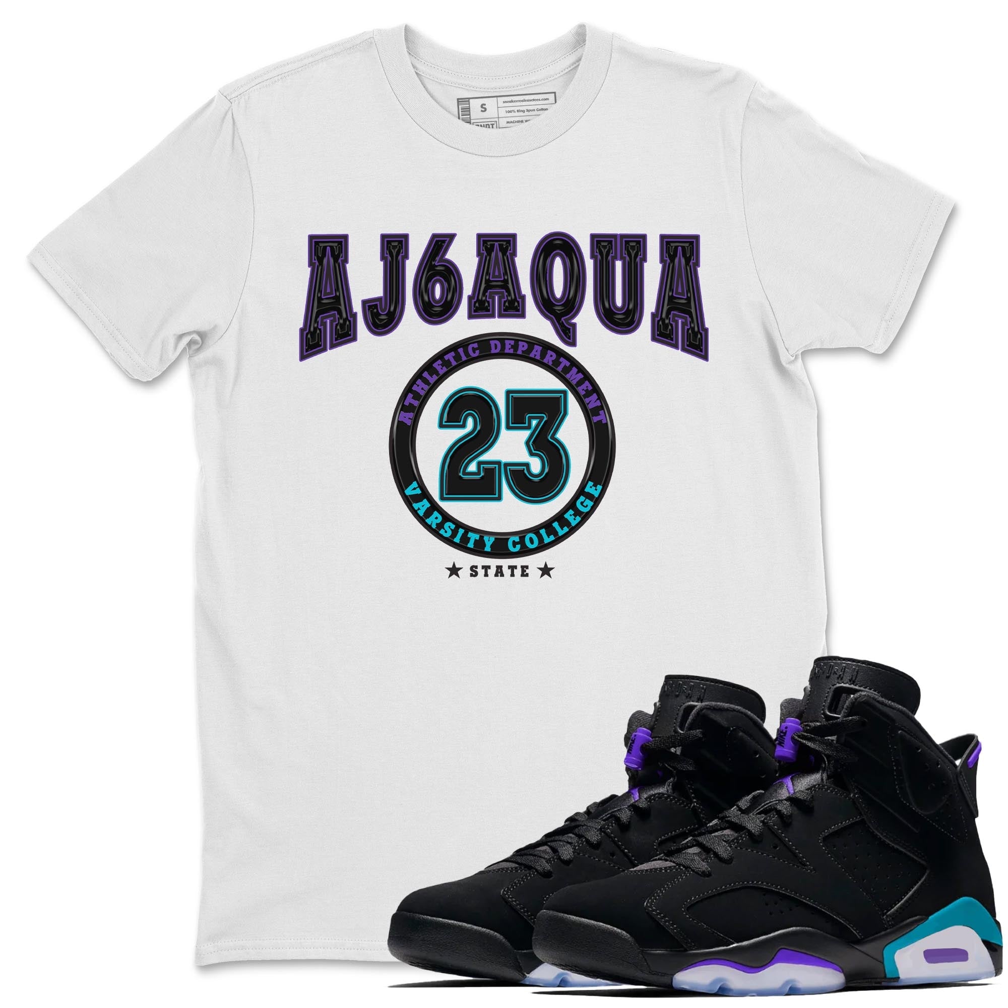 AJ6 Aqua shirt to match jordans Varsity sneaker release tees Air Jordan 6 Aqua Drip Gear Zone Unisex Streetwear Clothing White 1 T-Shirt