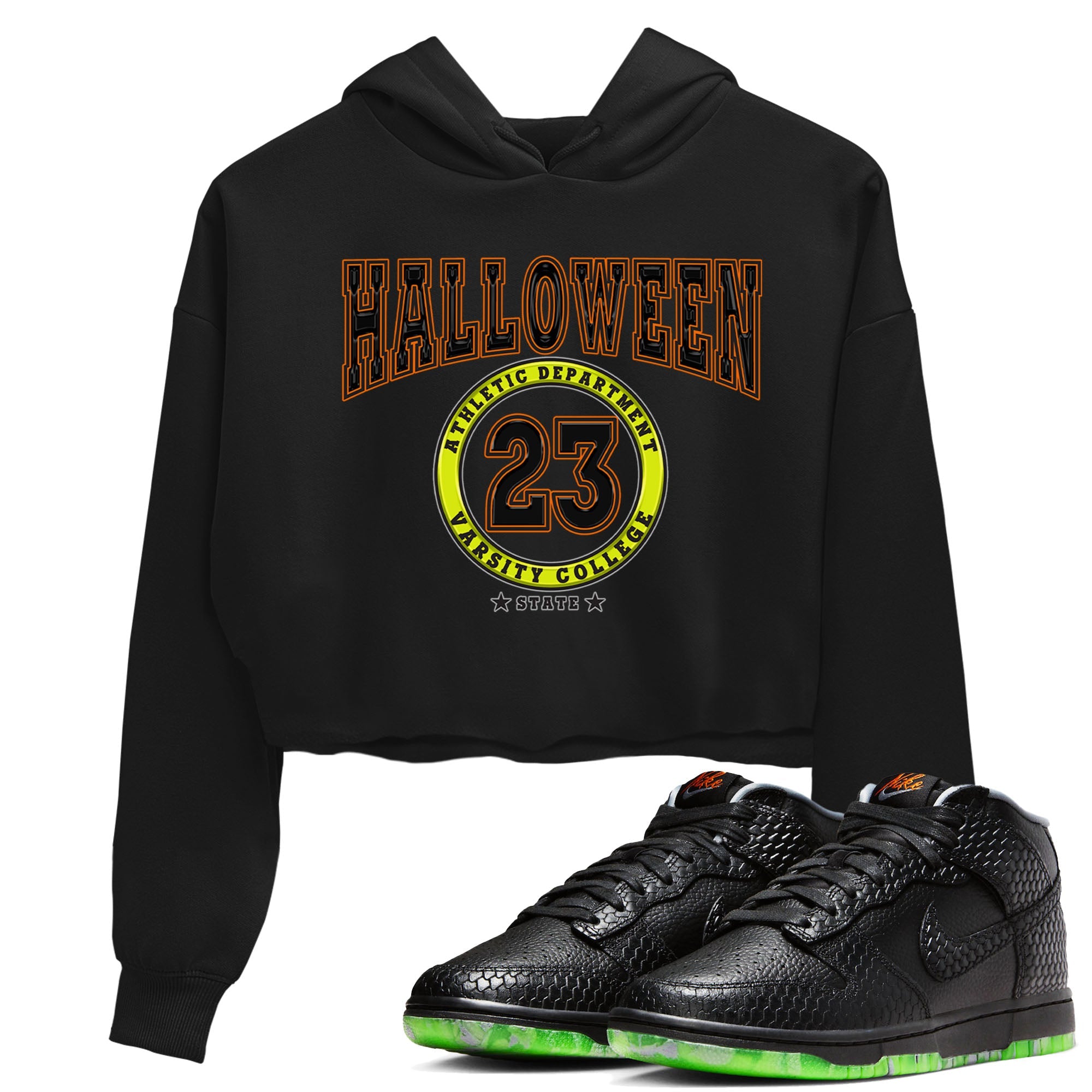 Nike Dunk Halloween shirt to match jordans Varsity sneaker tees Nike Dunk Mid Halloween Drip Gear Zone Sneaker Matching Clothing Brand Black 1 Crop T-Shirt