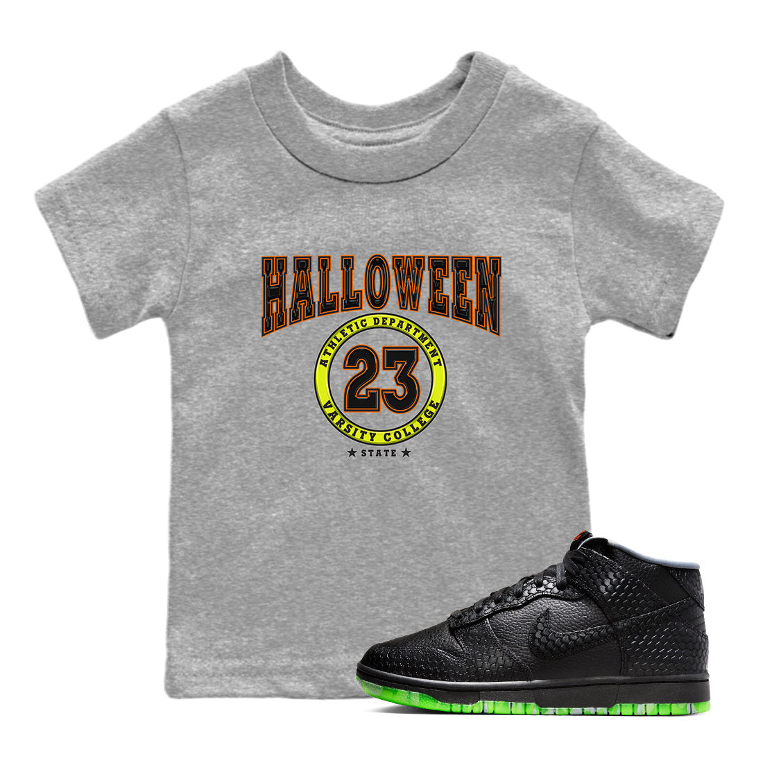 Nike Dunk Halloween shirt to match jordans Varsity sneaker tees Nike Dunk Mid Halloween Drip Gear Zone Sneaker Matching Clothing Brand Baby Toddler Heather Grey 1 T-Shirt