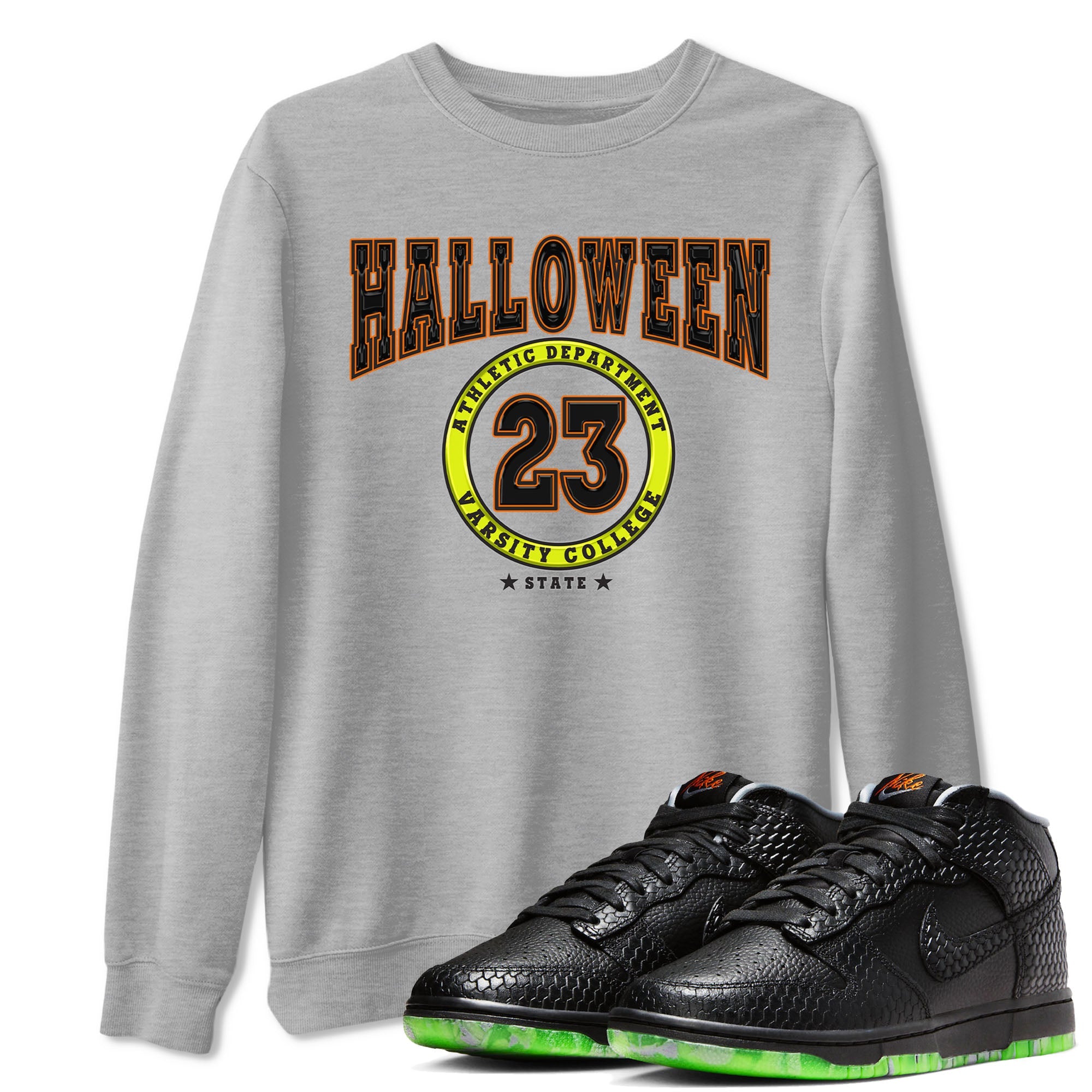 Nike Dunk Halloween shirt to match jordans Varsity sneaker tees Nike Dunk Mid Halloween Drip Gear Zone Sneaker Matching Clothing Brand Unisex Sneaker Tee Heather Grey 1 T-Shirt