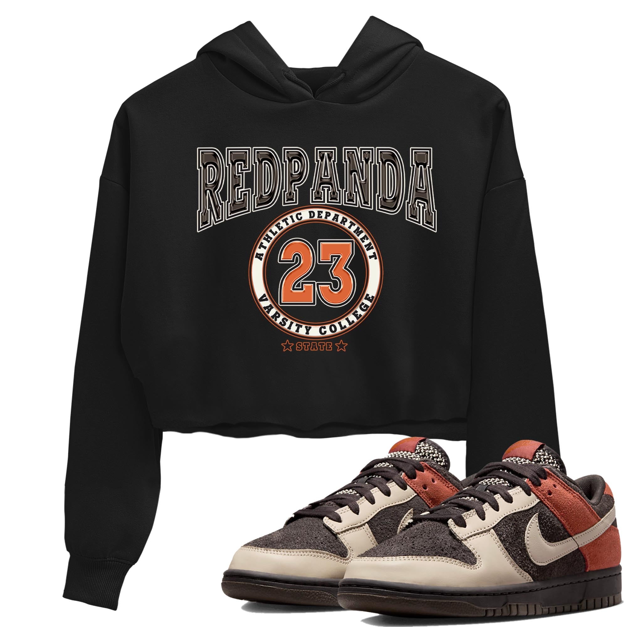 Nike Low Dunk Red Panda shirt to match jordans Varsity sneaker tees Nike Dunk Red Panda Drip Gear Zone Black 1 Crop T-Shirt