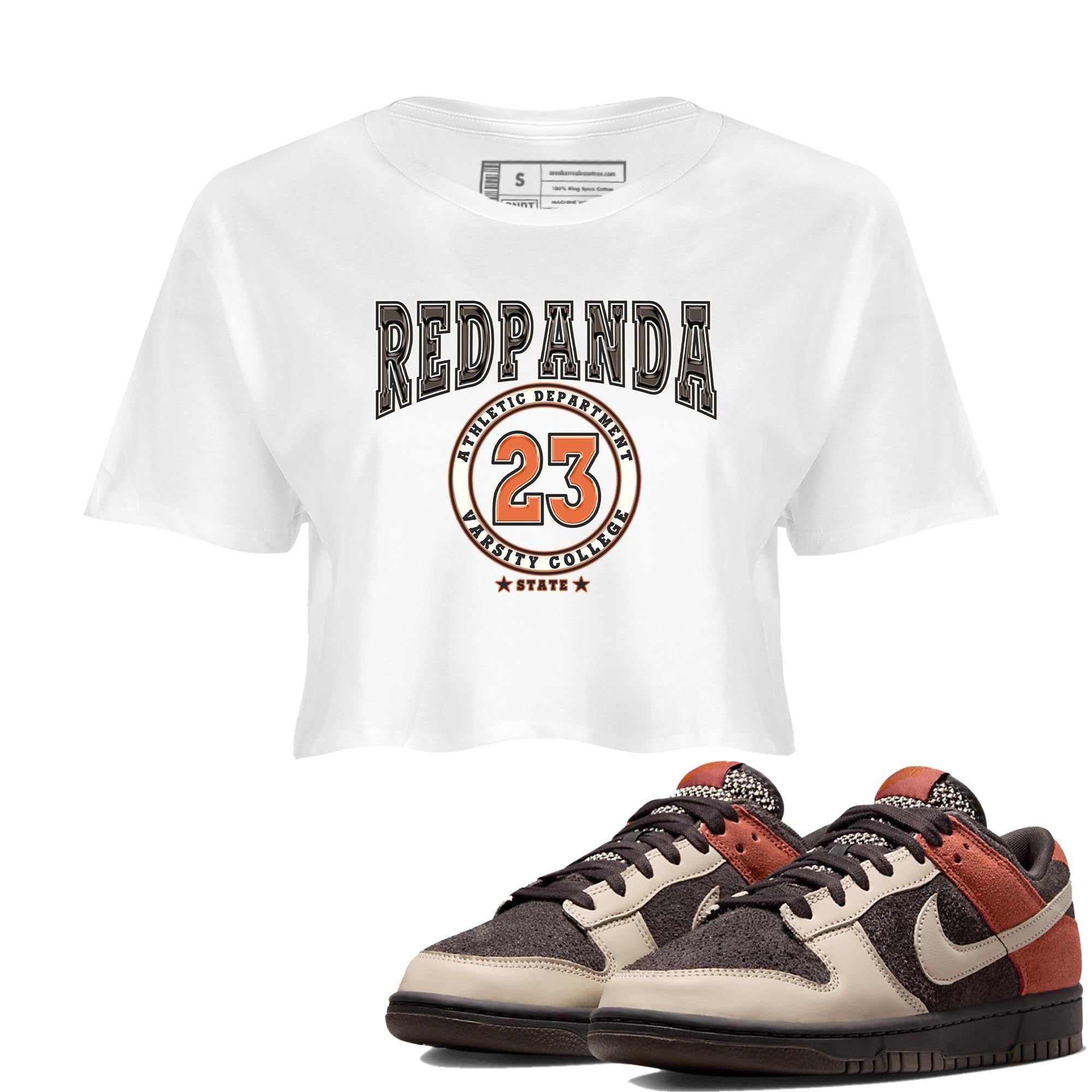 Nike Low Dunk Red Panda shirt to match jordans Varsity sneaker tees Nike Dunk Red Panda Drip Gear Zone White 1 Crop T-Shirt