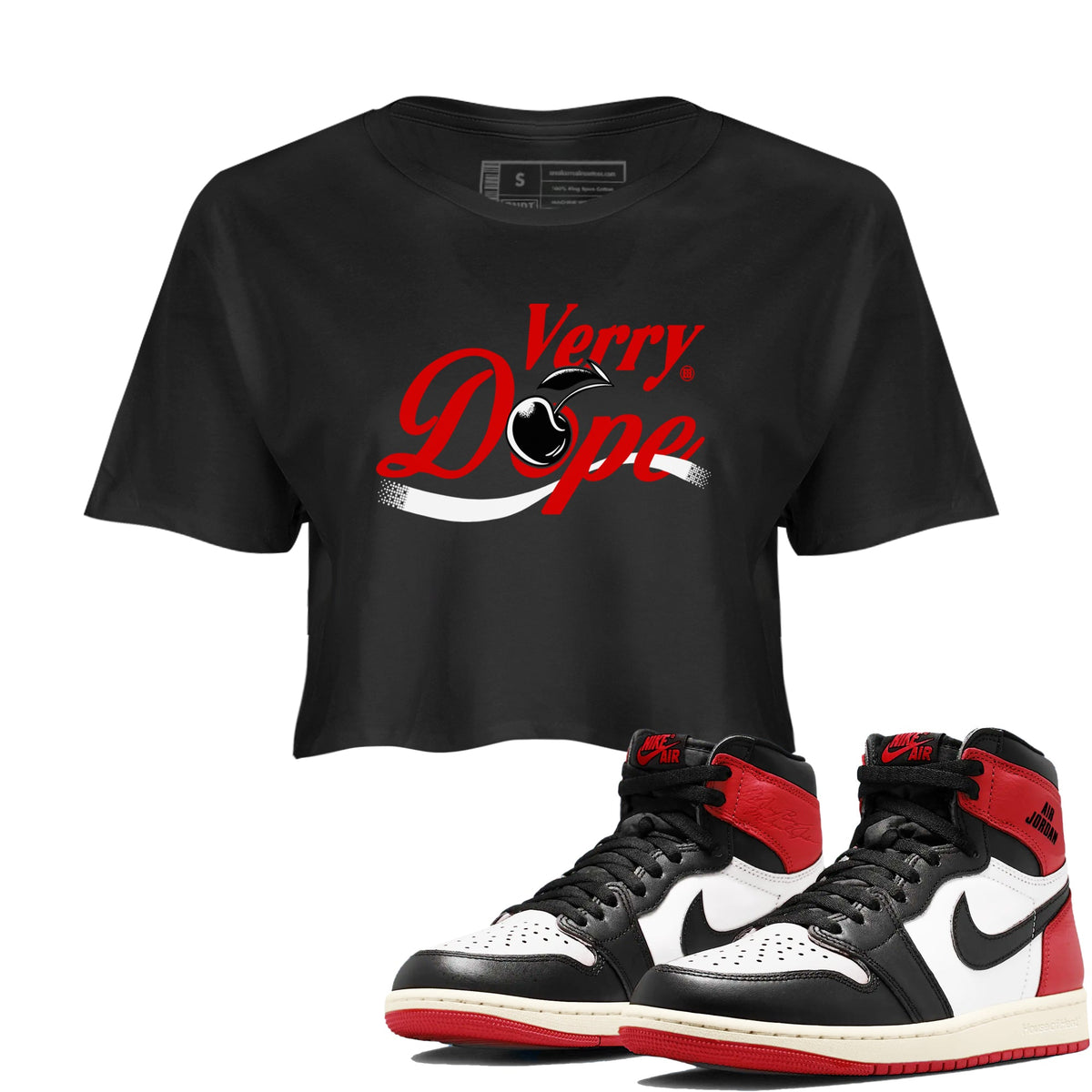 1s Black Toe Reimagined shirts to match jordans Verry Dope sneaker match tees Air Jordan 1 Retro High Black Toe Reimagined match shoes to clothes Drip Gear Zone unisex cotton Black 1 crop tee