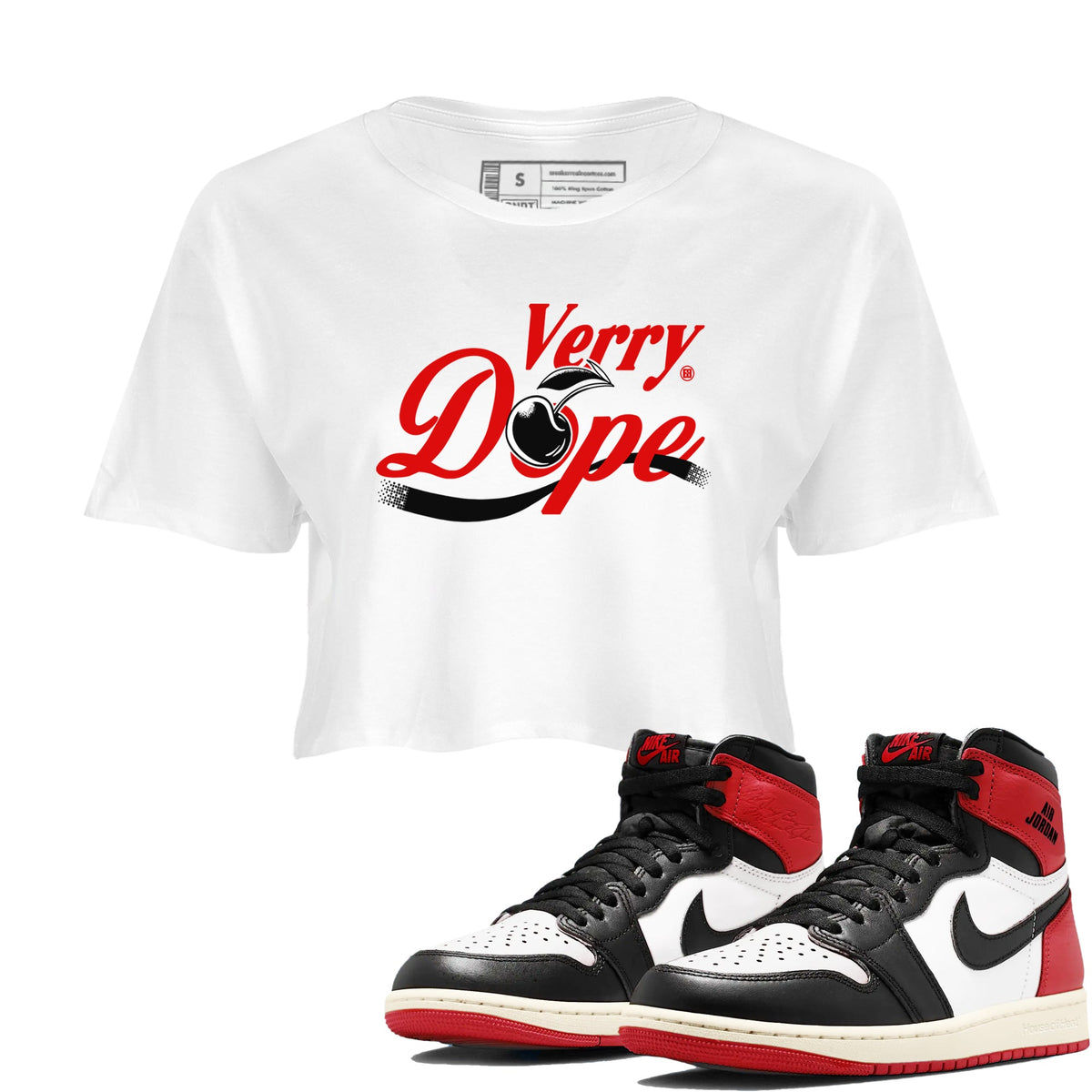 1s Black Toe Reimagined shirts to match jordans Verry Dope sneaker match tees Air Jordan 1 Retro High Black Toe Reimagined match shoes to clothes Drip Gear Zone unisex cotton White 1 crop tee