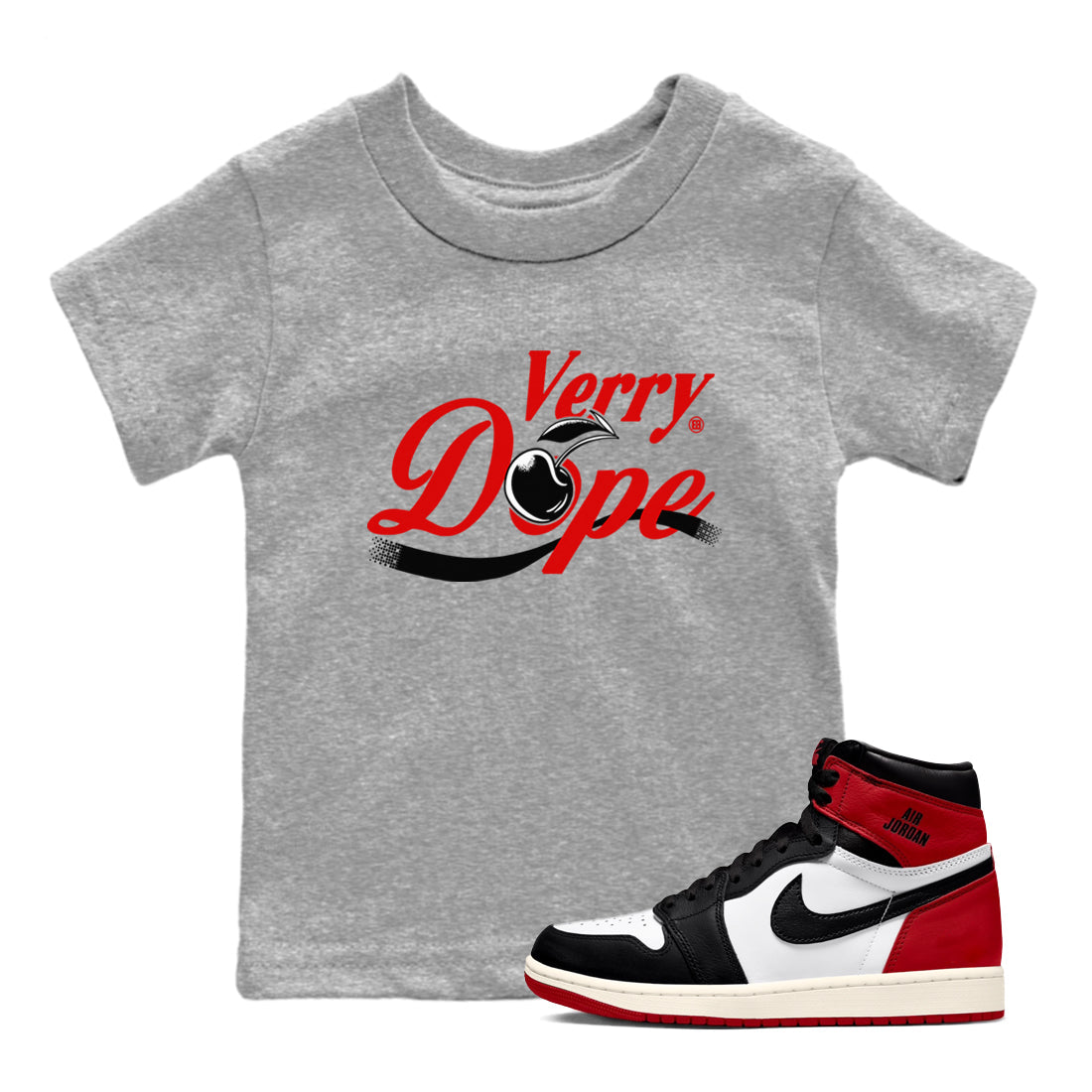 1s Black Toe Reimagined shirts to match jordans Verry Dope sneaker match tees Air Jordan 1 Retro High Black Toe Reimagined match shoes to clothes Drip Gear Zone Youth Baby Heather Grey 1 tee