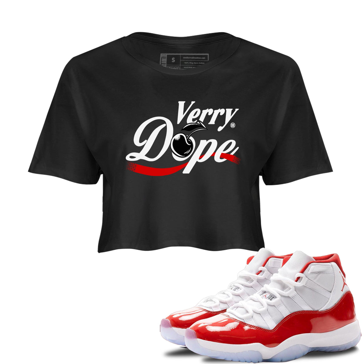 11s Cherry shirts to match jordans Verry Dope sneaker match tees Air Jordan 11 Retro Cherry match shoes to clothes Drip Gear Zone unisex cotton Black 1 crop tee